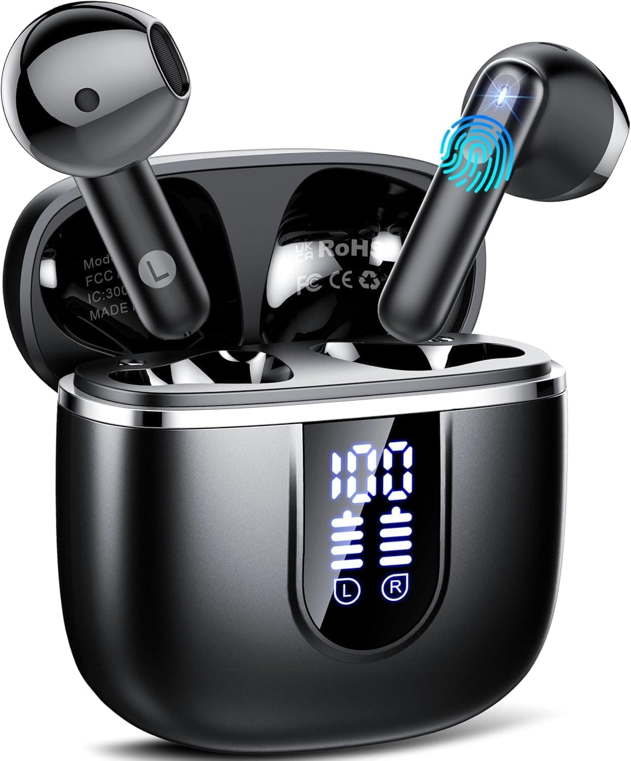 Auriculares Inalambricos Bluetooth 5.4, Auriculares Bluetooth con HiFi Estéreo, 40H Cascos Inalambricos Bluetooth con 4 HD Mic ENC Reducción de Ruido, Pantalla LED, IP7 Impermeable Audifonos USB-C