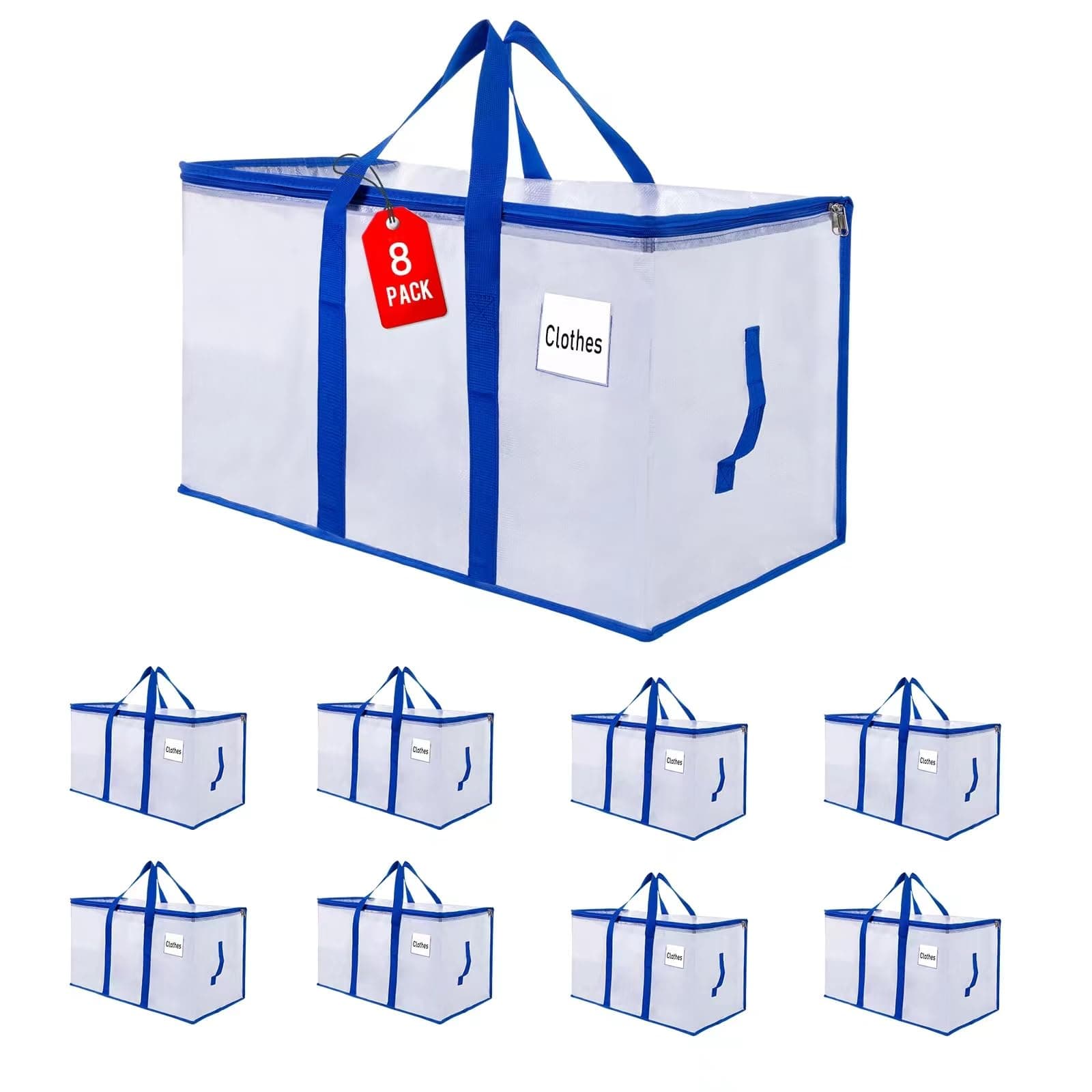 ZFWDSY Lot de 8 Sac de Déménagement, 105L Vêtements grand Sac de Rangement Format avec fermetures éclair et poignées de transport, Alternatives aux Cartons de Déménagement