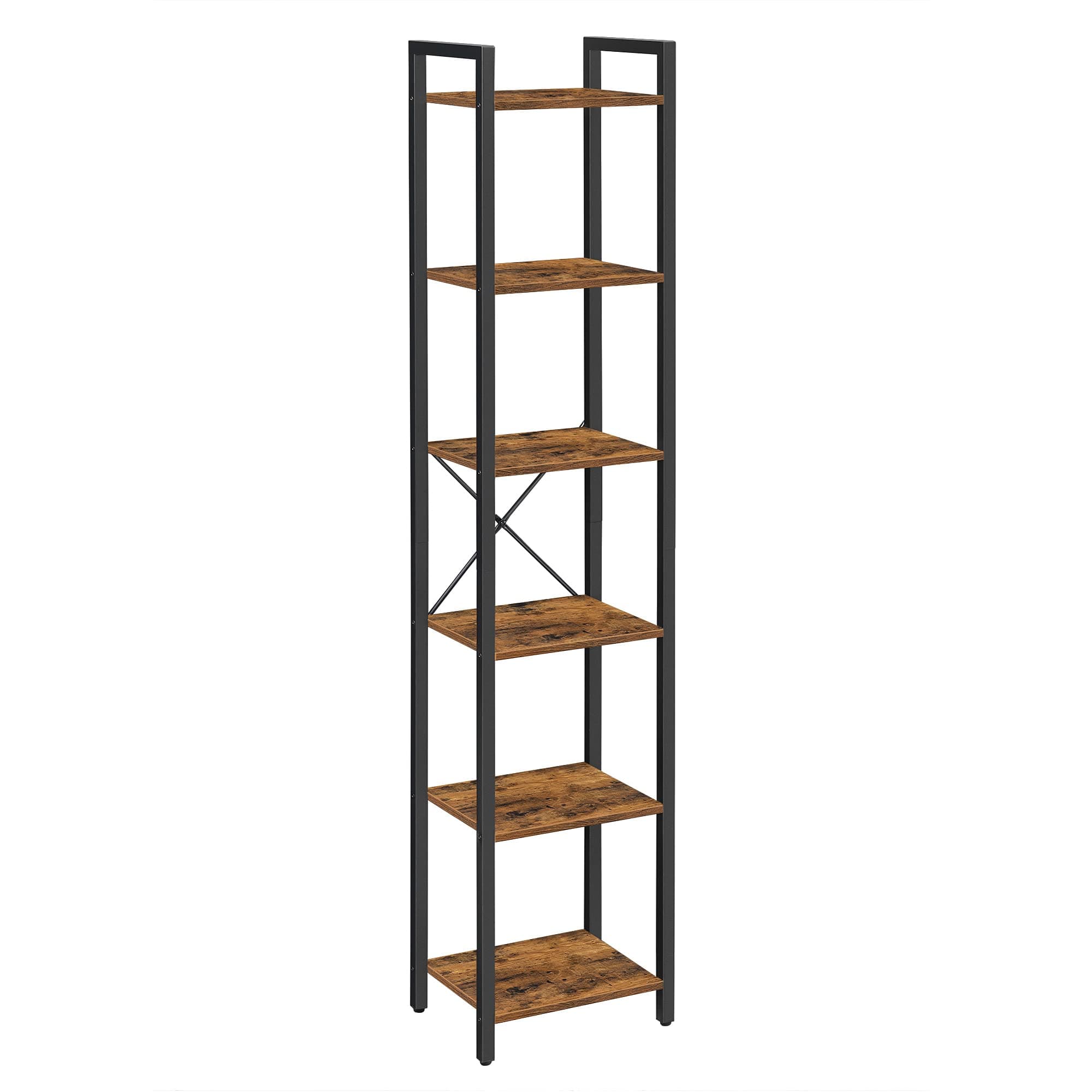 VASAGLE Scaffale a 6 Ripiani, Libreria per Ufficio, Studio, Soggiorno, Camera da Letto, 30 x 40 x 186 cm, Stile Industriale, Marrone Vintage e Nero Inchiostro LLS101B01