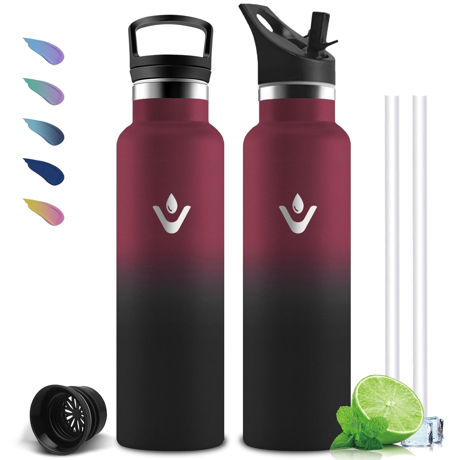 Mujigaga Botella Agua Acero Inoxidable, Botella Termica 1 litro, A Prueba de Fugas, Cantimplora con Pajita, sin BPA, Mantiene 24H Frio/12H Calor, Cantimplora para la Deportes, Senderismo, Cámping