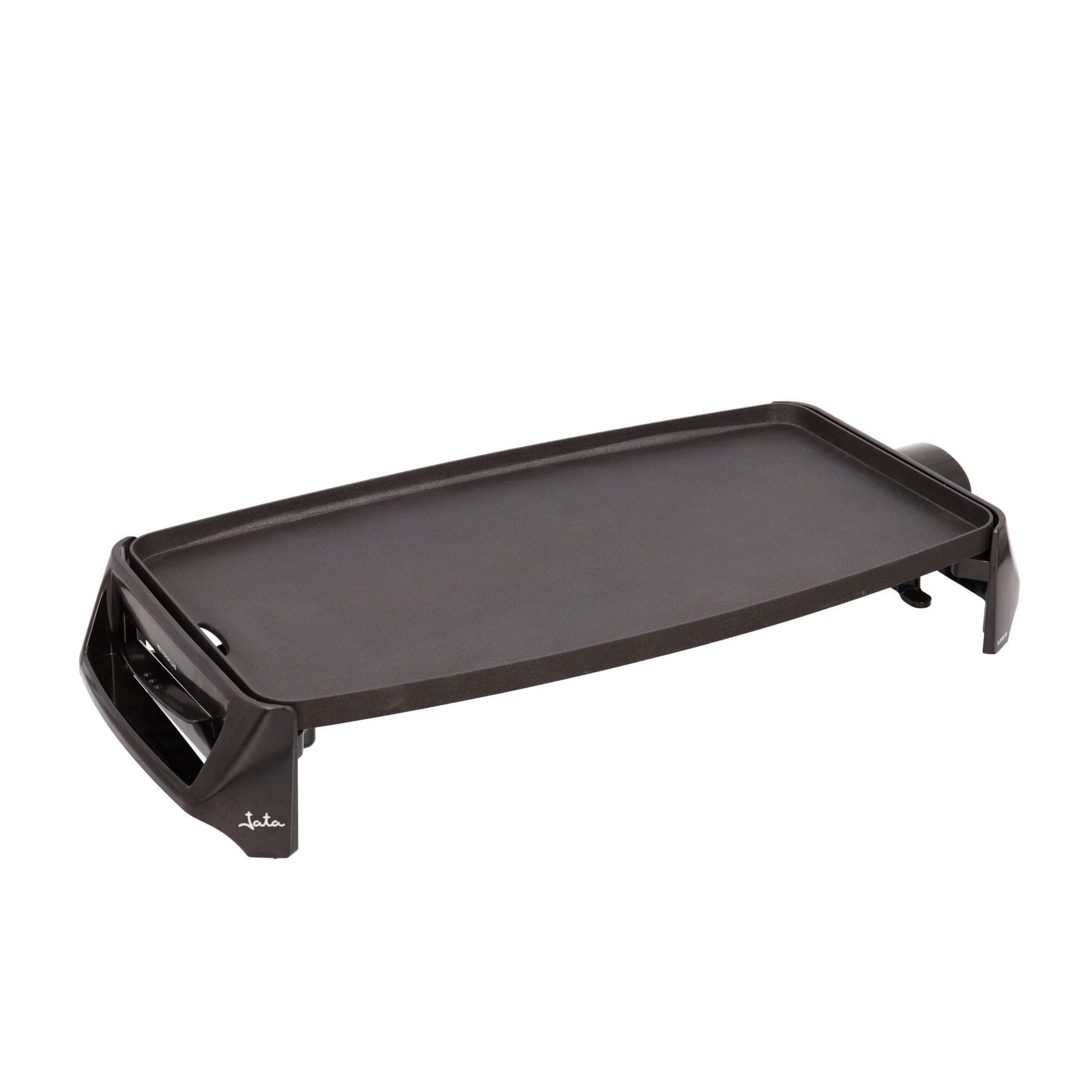 Jata Gr195 Plancha de Asar Cocina Por Igual en Toda La Superficie 46 X 25 Cm Antiadherente Libre de Pfoa Muy Resistente Al Rayado Fácil Limpieza con Bandeja Colectora de Salsas, 2200 W, Color Negro