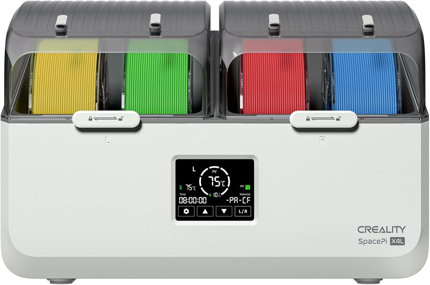 Creality Space Pi X4 Filament-Trocknungsbox, Space Pi Filament-Aufbewahrungsbox für 4 Spulen, Zwei Unabhängige Heizelemente, die Temperaturen von Bis zu 75 °C Erreichen Können, Geeignet für PLA/PETG