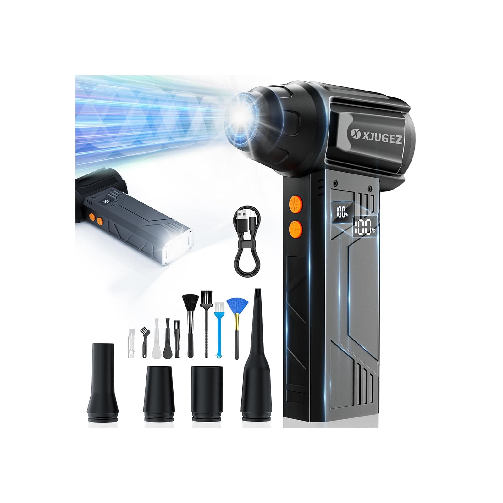 XJUGEZ Soplador de Polvo Eléctrico,180000RPM Mini Soplador de Aire Potente de 4 Velocidades,Aire Comprimido Limpieza PC,Laptop,Teclado,Casa y Auto con Kit Limpieza PC en Lugar de Spray Aire Comprimido