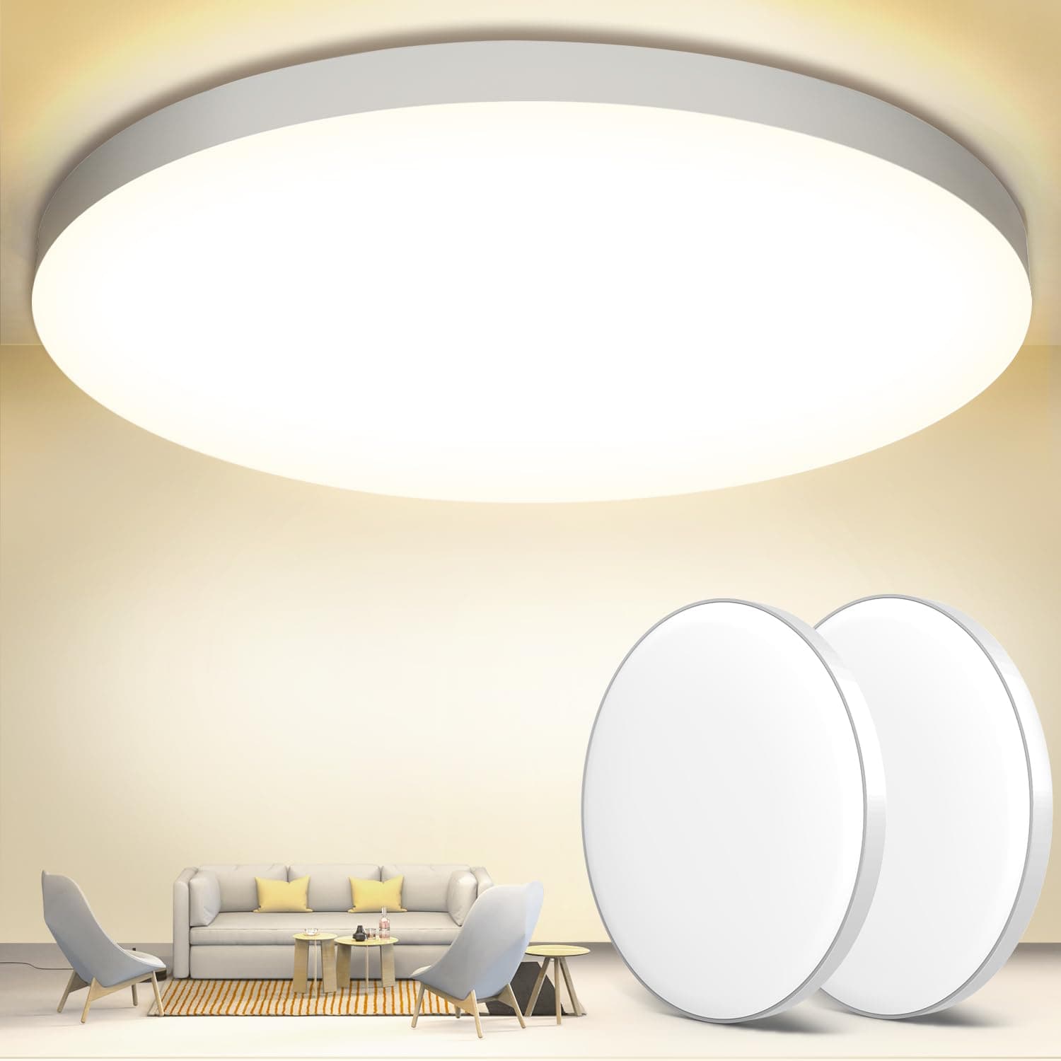 OUILA Plafon LED Techo, 2PCS 24W 4000K Lamparas Techo, IP44 Ø28cm Plafones para Techo Led Lampara Led Techo Dormitorio Cocina Pasillo Baño Sala