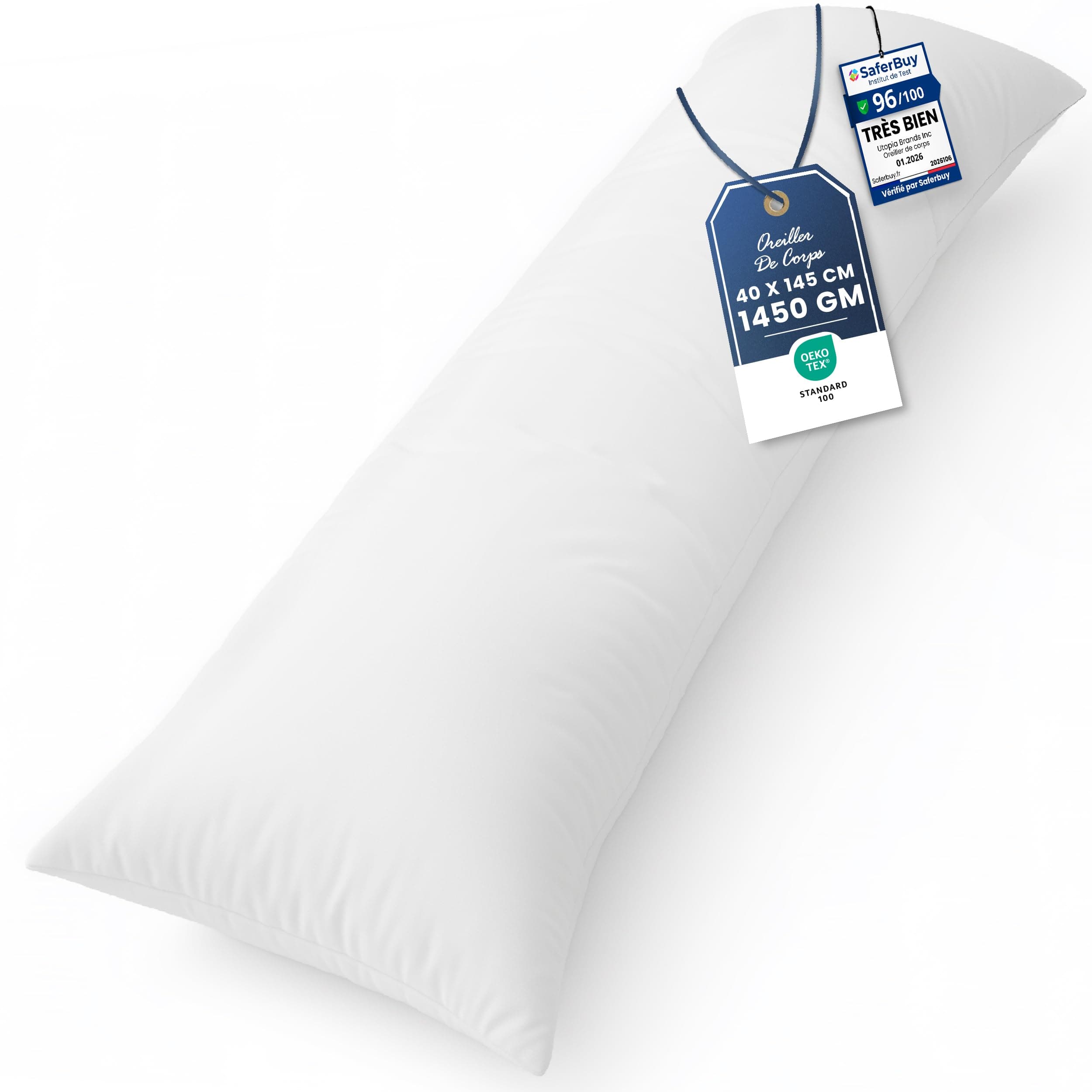 Utopia Bedding Oreiller de Corps (1 Paquet), 40x145 cm Soutien à la Grossesse et à la maternité pour dormeur Long sur Le côté, Rembourrage en Polyester Doux (Blanc)