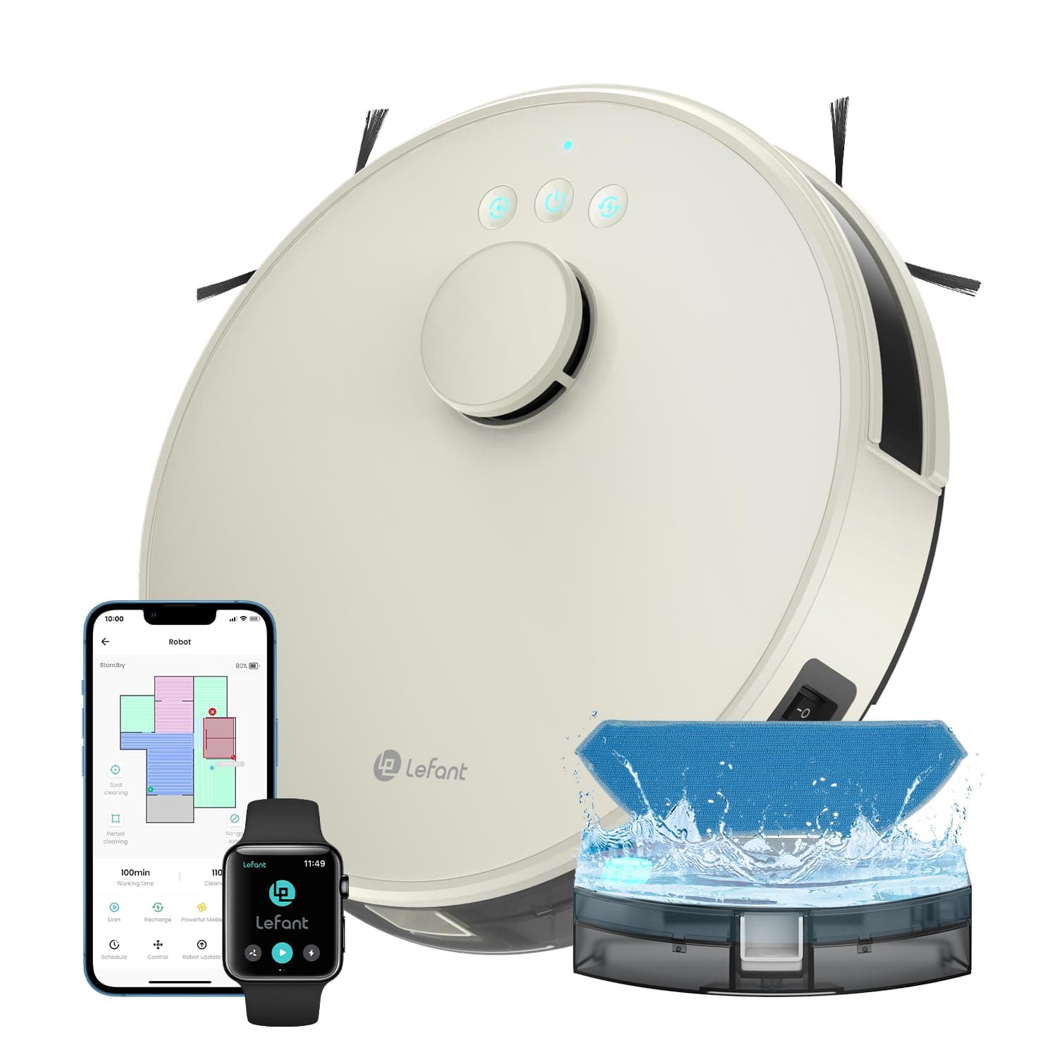 Lefant M1 Robot Aspirapolvere Lavapavimenti Slim, Aspirazione 5500Pa Potente, Autonomia 200 Minuti, Grigio Champagne