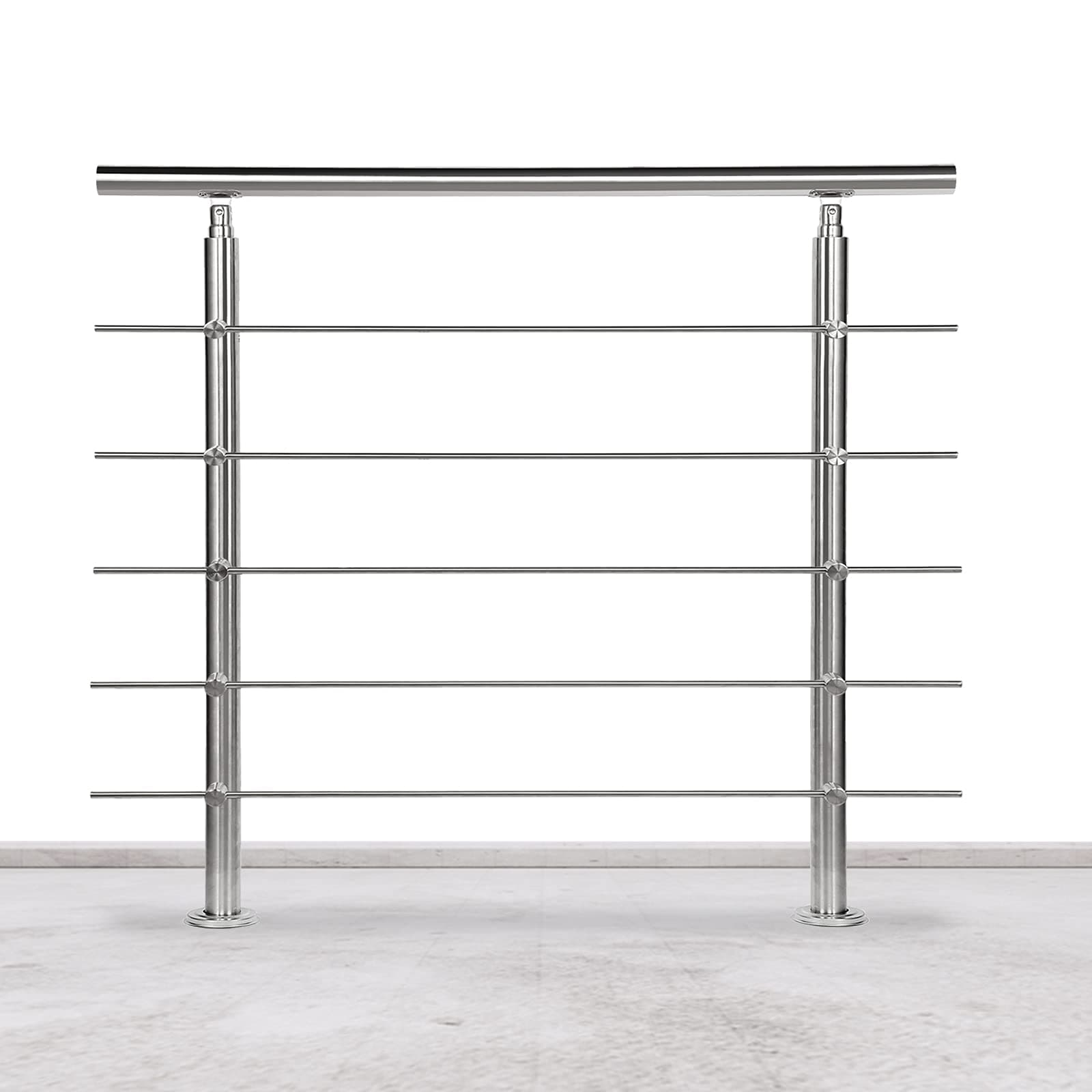 Lospitch Barandilla de acero inoxidable para balcones, escaleras, balaustradas con/sin travesaños (150 cm, 5 travesaños)