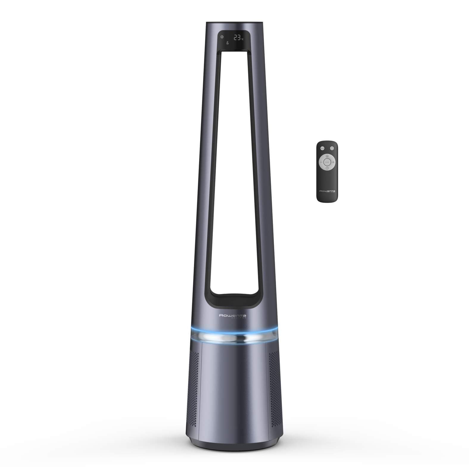 Rowenta 2 en 1 Purificador de Aire y Ventilador, 12 Velocidades, Oscilación, Filtra Partículas Finas hasta el 99,95%, Silencioso, Mando a Distancia, Plata, Eclipse, QU5030