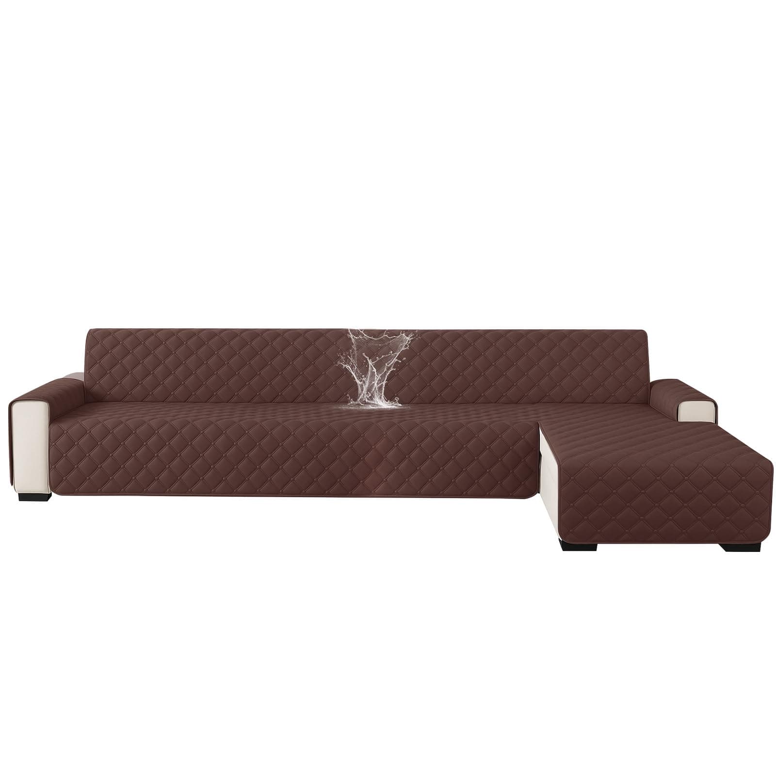 Ystyle Impermeabile Copridivano 4 Posti Con Penisola (L 280 CM), Copridivano Angolare Destra/Sinistra Universale Reversibile, Antigraffio, Antiscivolo, Antimacchia, Facile Lavare, Caffè