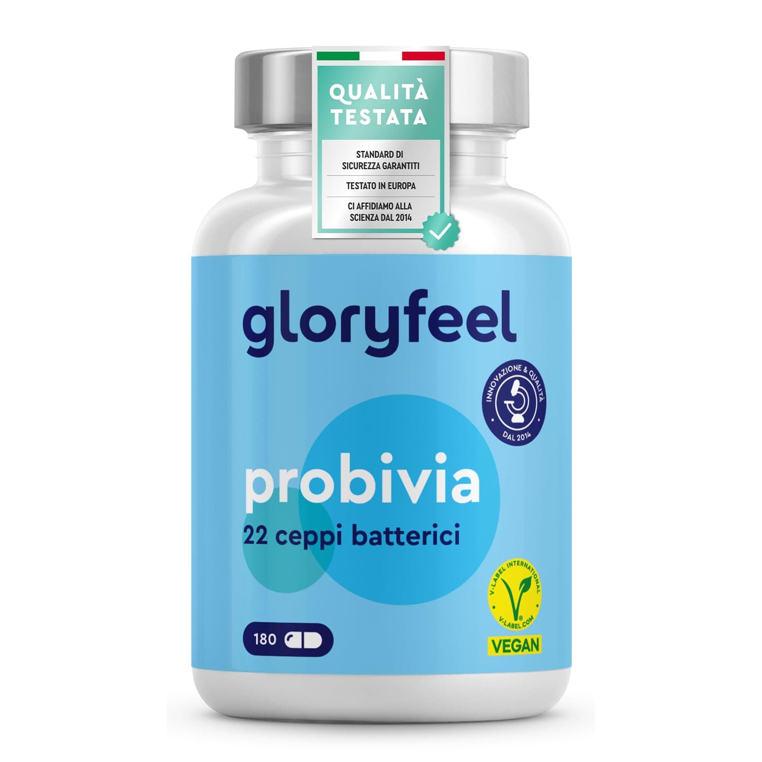 Probiotici Fermenti Lattici, Probiotici per Intestino, 180 Capsule, 22 Ceppi Batterici, con Inulina, 10 miliardi di CFU Lactobacillus e Bifidobacterium per la Flora Intestinale