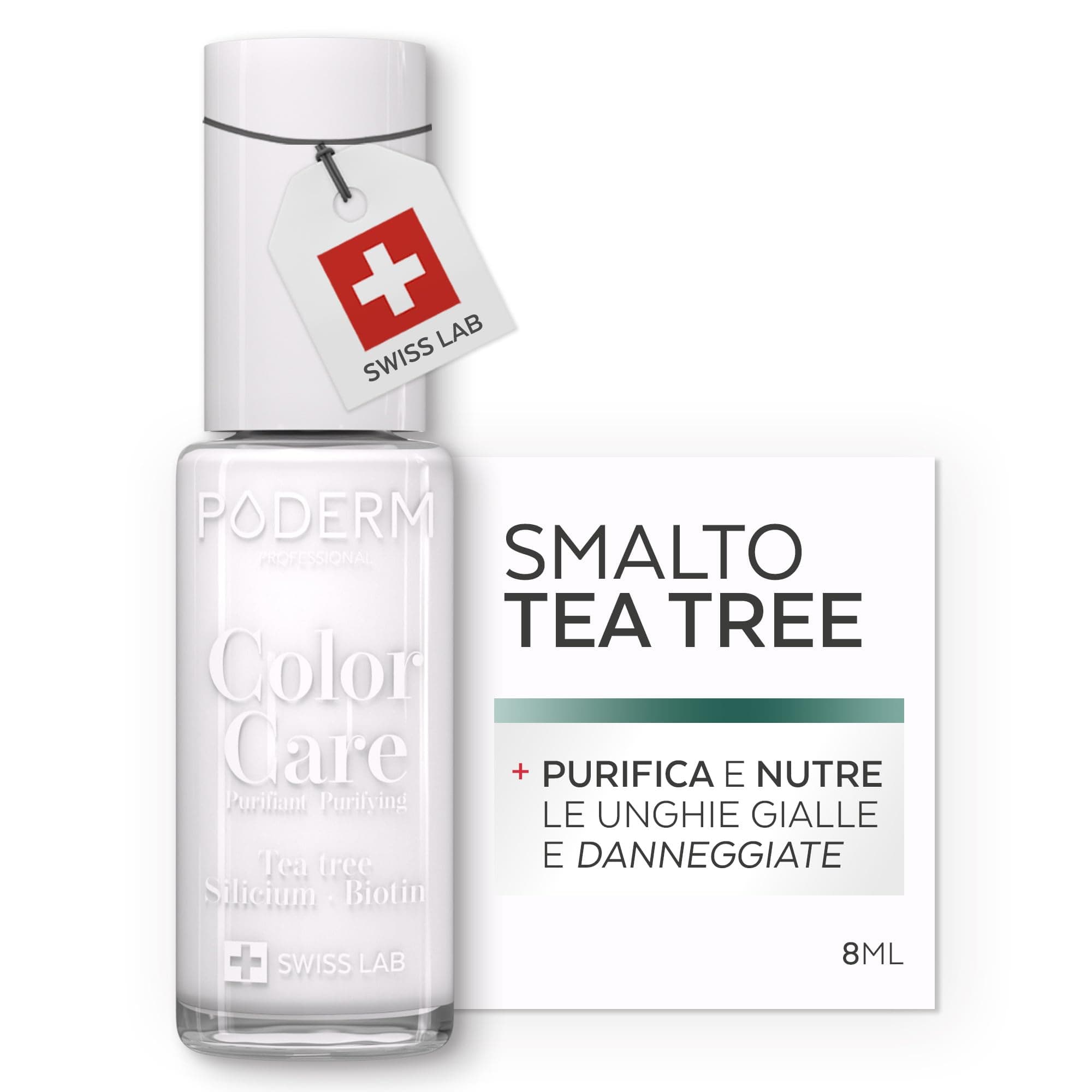 PODERM - MICOSI DELLE UNGHIE | Smalto colorato TEA TREE | Prevenzione e trattamento delle unghie gialle/danneggiate dalla MICOSI | TRATTAMENTO E COLORE | Mani/Piedi | Swiss Made