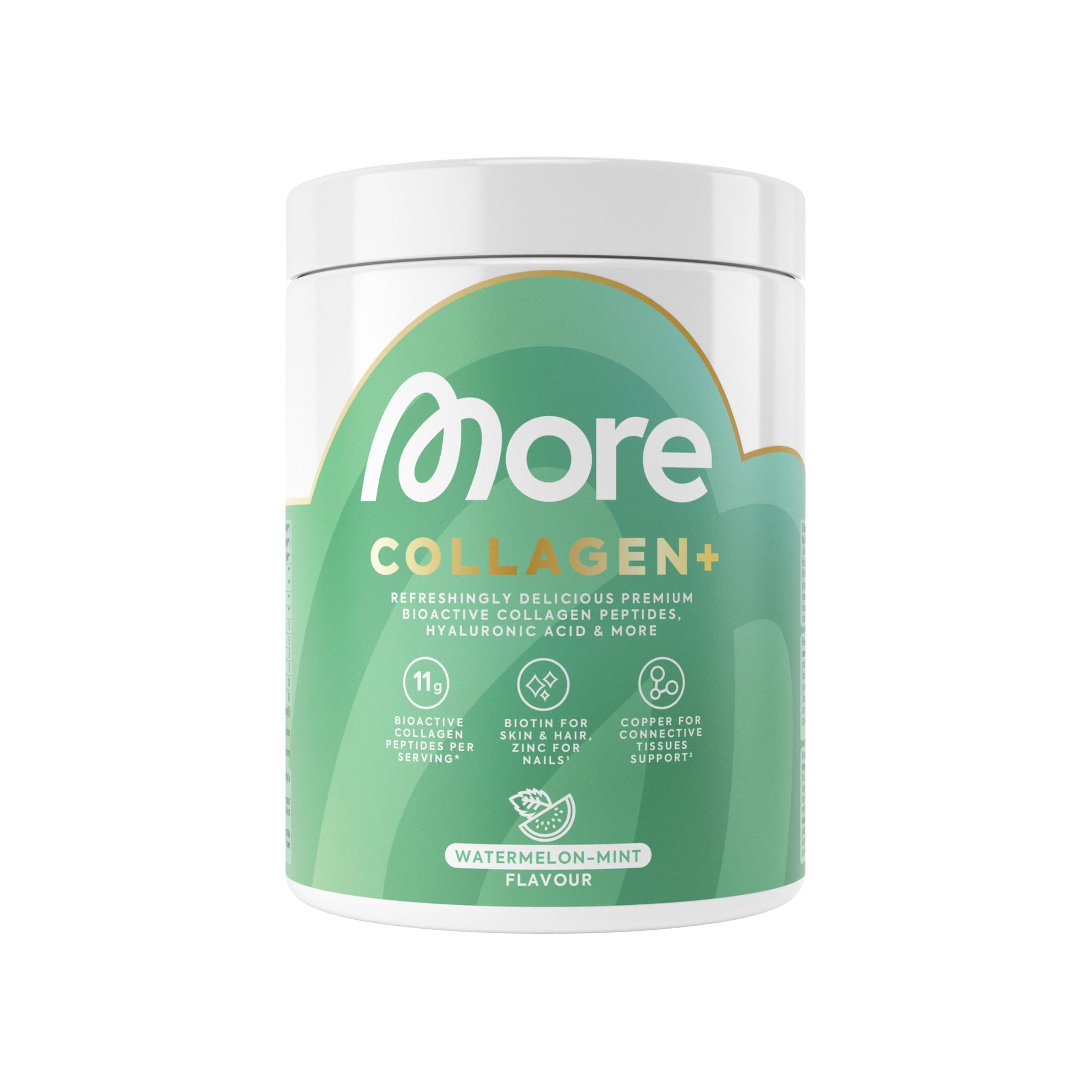 MORE Collagen+, 300 g, Watermelon Mint, mit Kollagenhydrolysat, Hyaluronsäure, Vitaminen, Mineralstoffen und Glycin, made in Germany