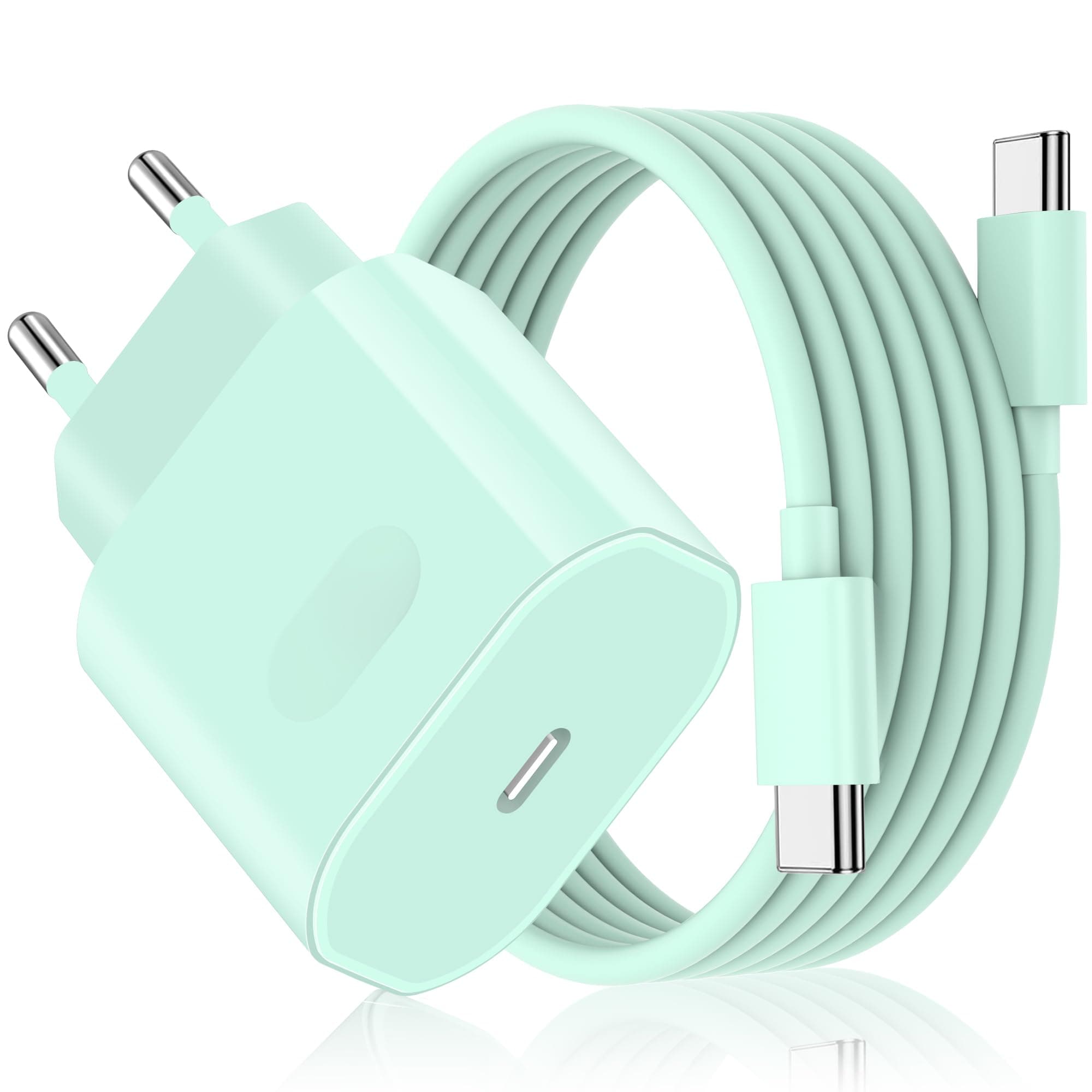 Chargeur Rapide pour iPhone 17/17 Pro/17 Pro Max/17 Air, iPhone 16 15 Pro Max, iPad P ro/Air, Prise Adaptateur Secteur Embout USB C 27 W avec Câble USB-C 2M(Vert)