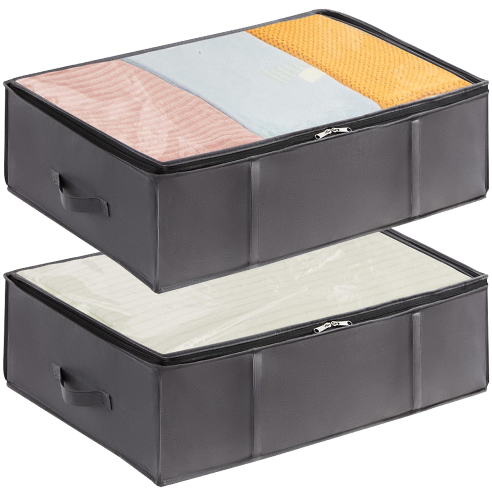 Lifewit Unterbett Aufbewahrungsbox Unterbettkommode, Faltbare Kleideraufbewahrungstasche mit Deckel für Bettdecken, Kleidung, Unterbett-Kleiderschrank, Grau, 40L, 2 Stück