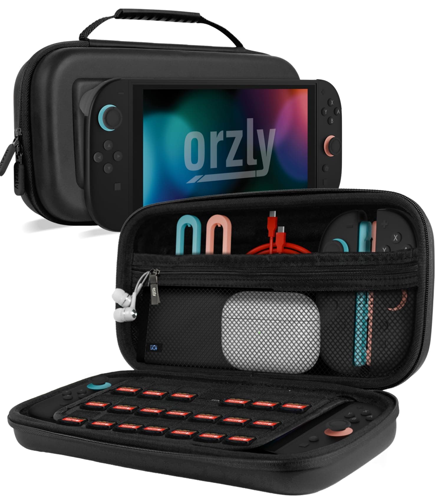 Orzly Étui de Transport pour Console Nintendo Switch 2 (2025), étui Rigide avec Rangement Intelligent pour Accessoires et 20 Poches pour Jeux, édition Coffret Cadeau