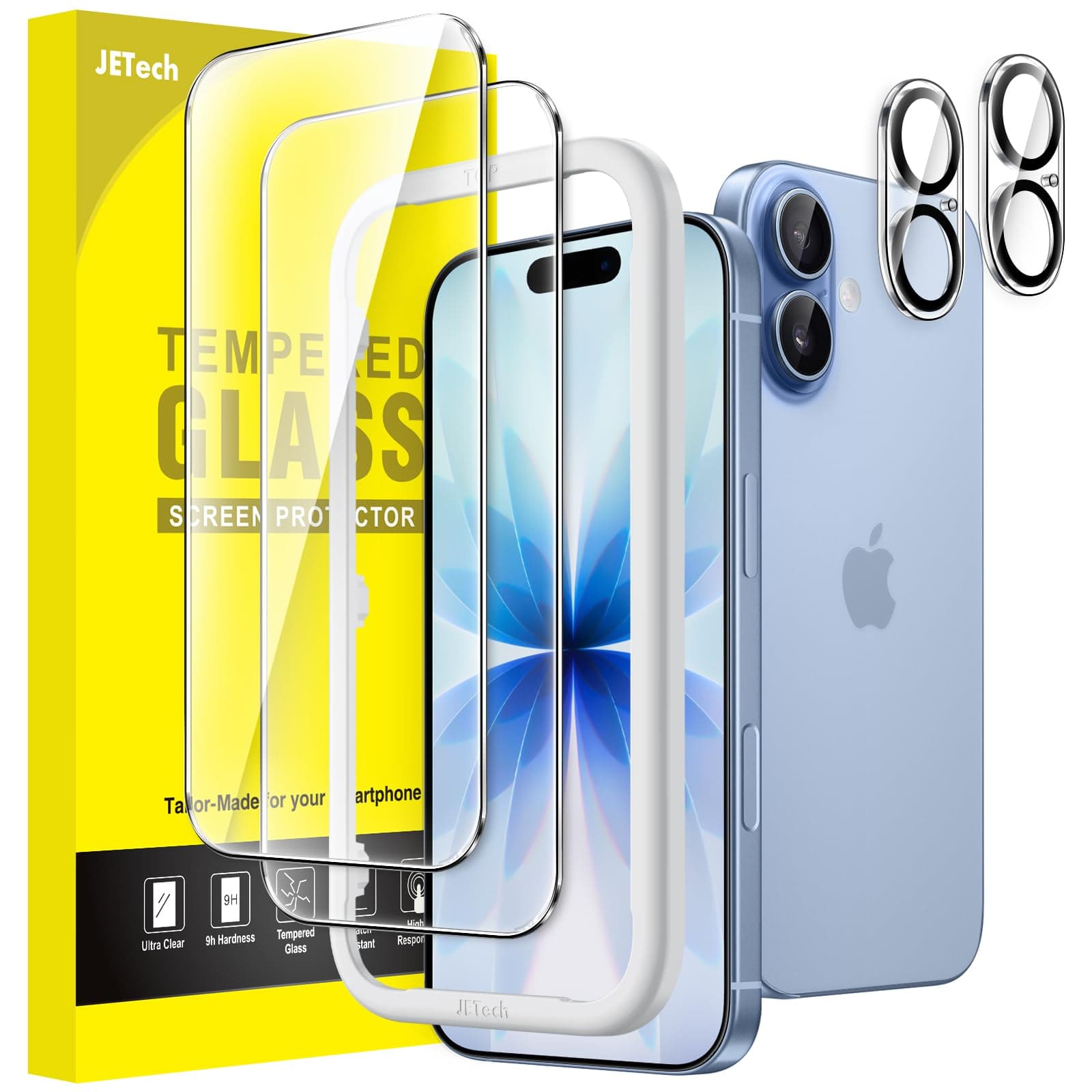 JETech Schutzfolie für iPhone 17 6,3 Zoll mit Kameraschutz, Einfaches Installationswerkzeug, 9H Härte Gehärtete Glas Displayschutz, HD Klar, 2 Stück Jeweils