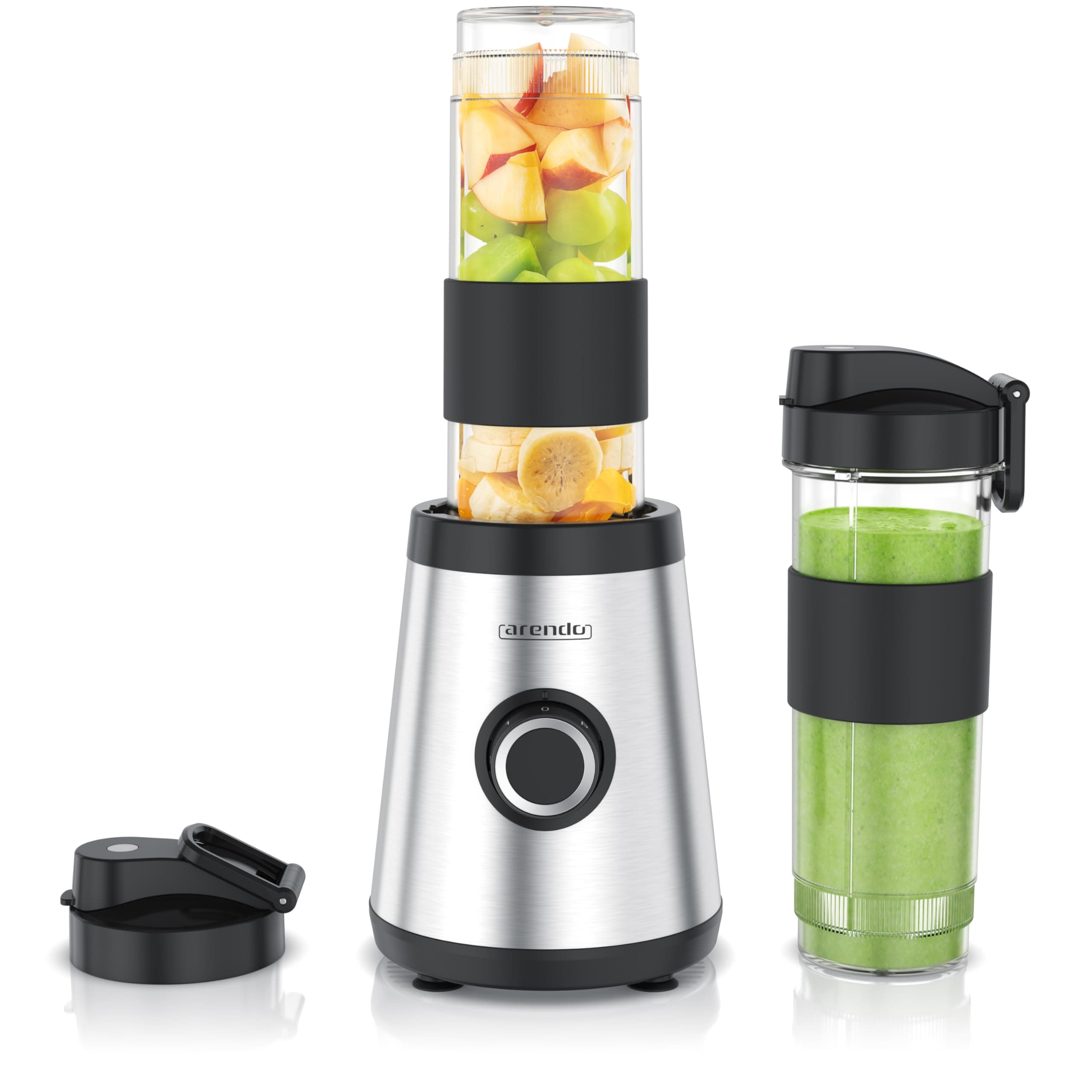 Arendo - Standmixer klein - 500 W – mini Smoothie Maker to Go - Mixer - zwei Becher – 500-570 ml – Klingen aus Edelstahl - 3 Modi – Behälter BPA-frei – für Säfte Smoothies Cocktails uvm