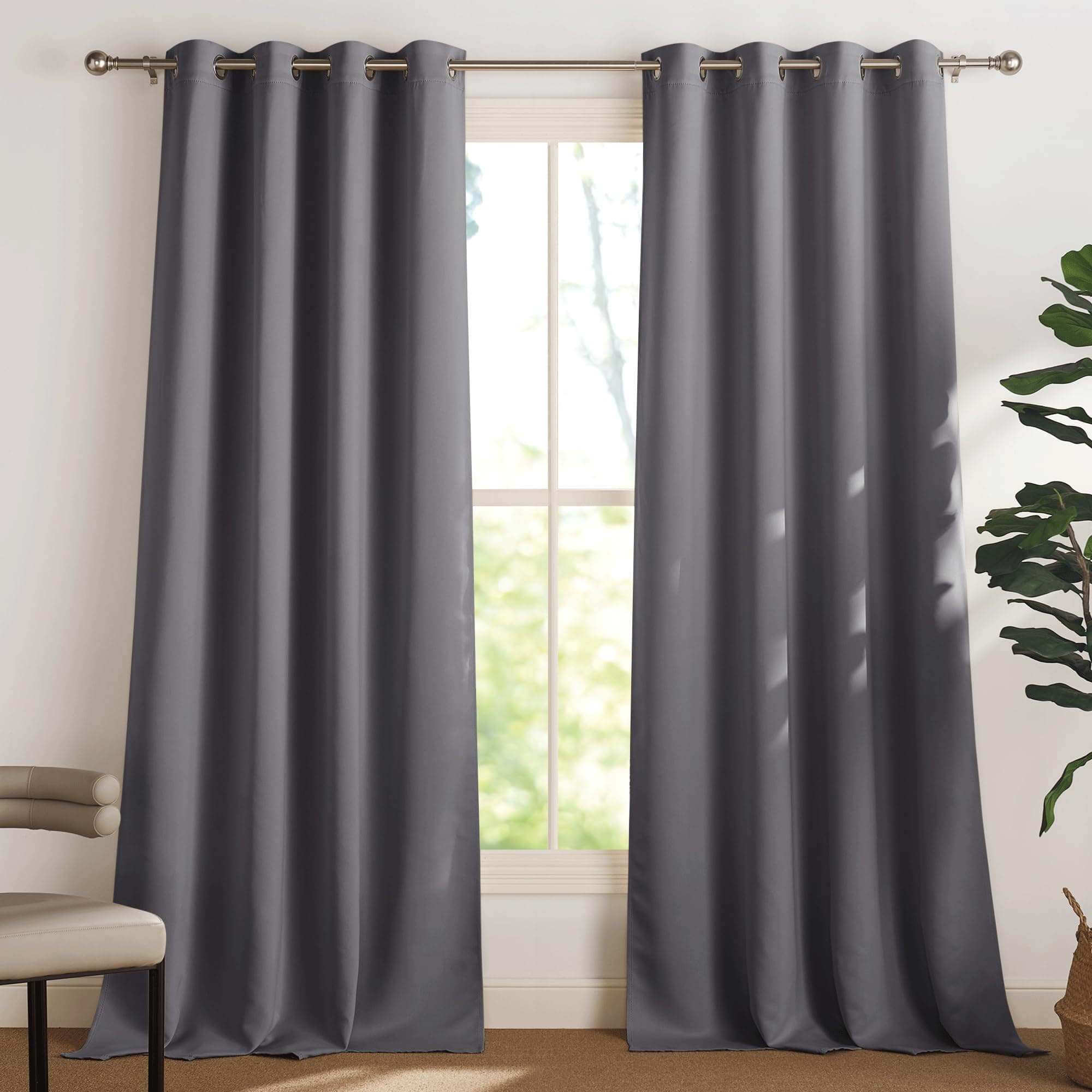 PONY DANCE Cortinas Termicas Aislantes Frio y Calor Cortinas Opacas Salon Dormitorio 2 Piezas 140x240 CM Blackout Curtains Grises con Ojales para Habitacion Comedor