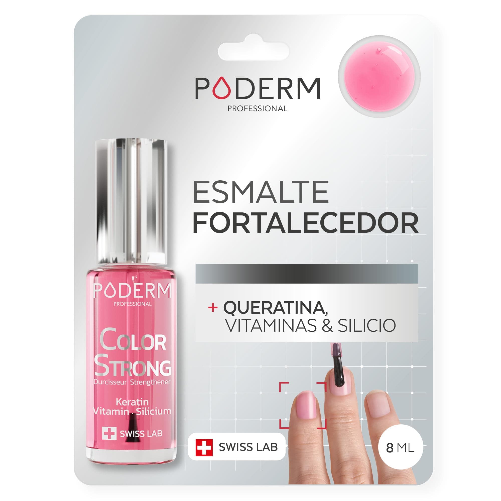 PODERM - Esmalte endurecedor para uñas BIOTINA SILICIO KERATINA - Fortalece y repara las uñas dañadas, debilitadas o quebradizas por el semipermanente o el envejecimiento - Manos y Pies - SWISS MADE