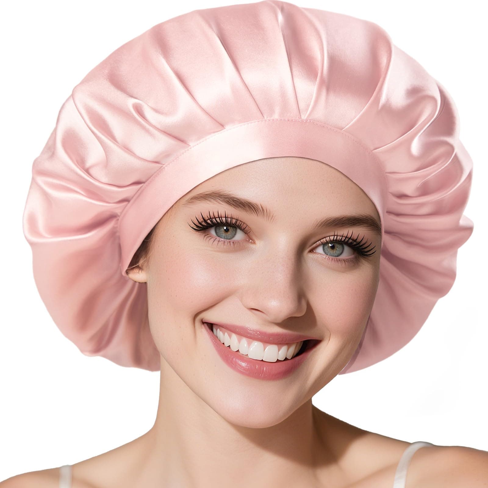 LitBear 22 Momme - Cuffia in Seta per Dormire, 100% Seta di gelso, 100% Silk Bonnet con Fascia Elastica, Traspirante e Regolabile per Capelli Ricci, Colore: Rosa., 61