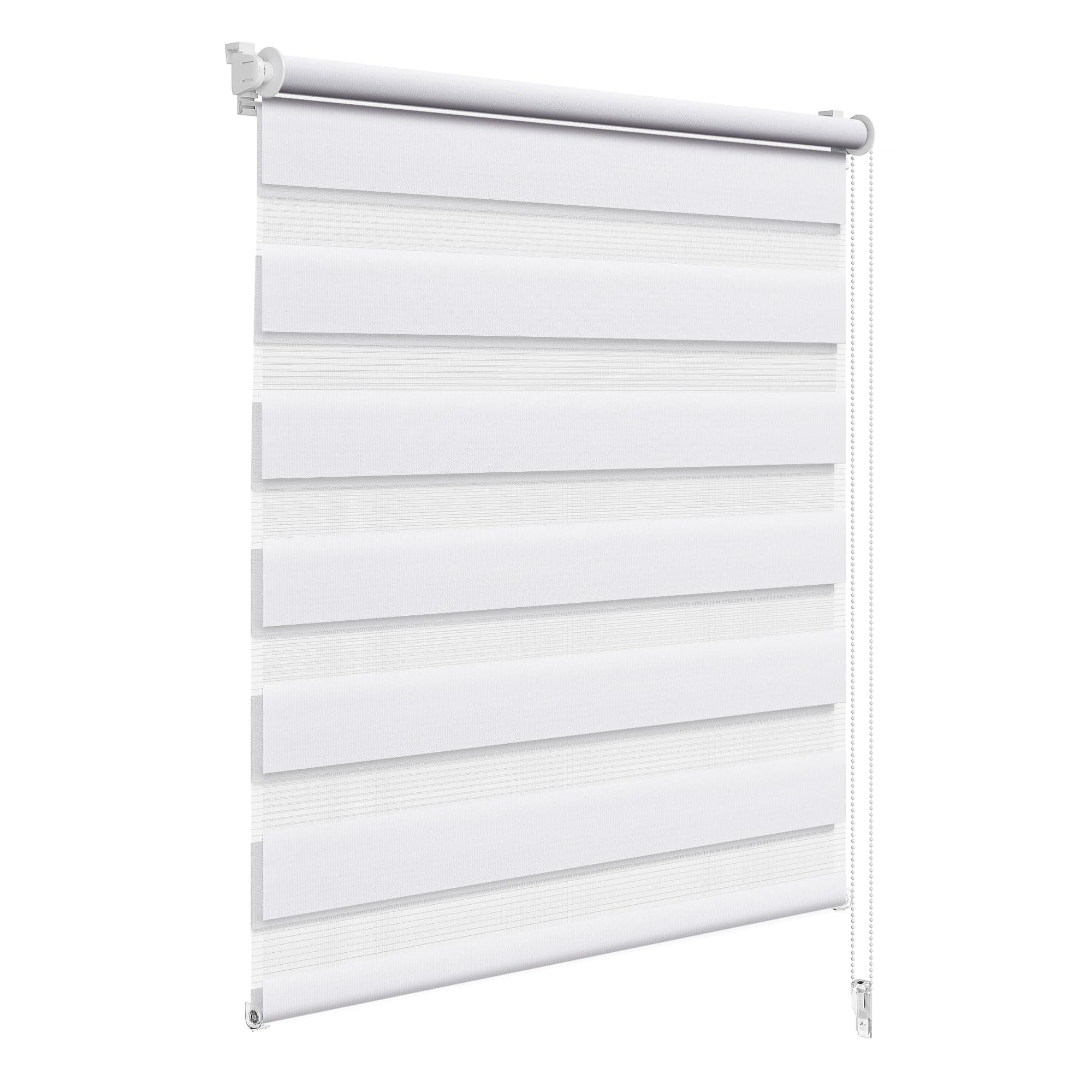 WOLTU Doppelrollo Klemmfix ohne Bohren Weiß B65 x H120 cm, Duo Rollo lichtdurchlässig Fensterrollo für innen verdunkelnd, Zebrarollo mit Kettenzug - Seitenzugrollo für Fenster und Tür