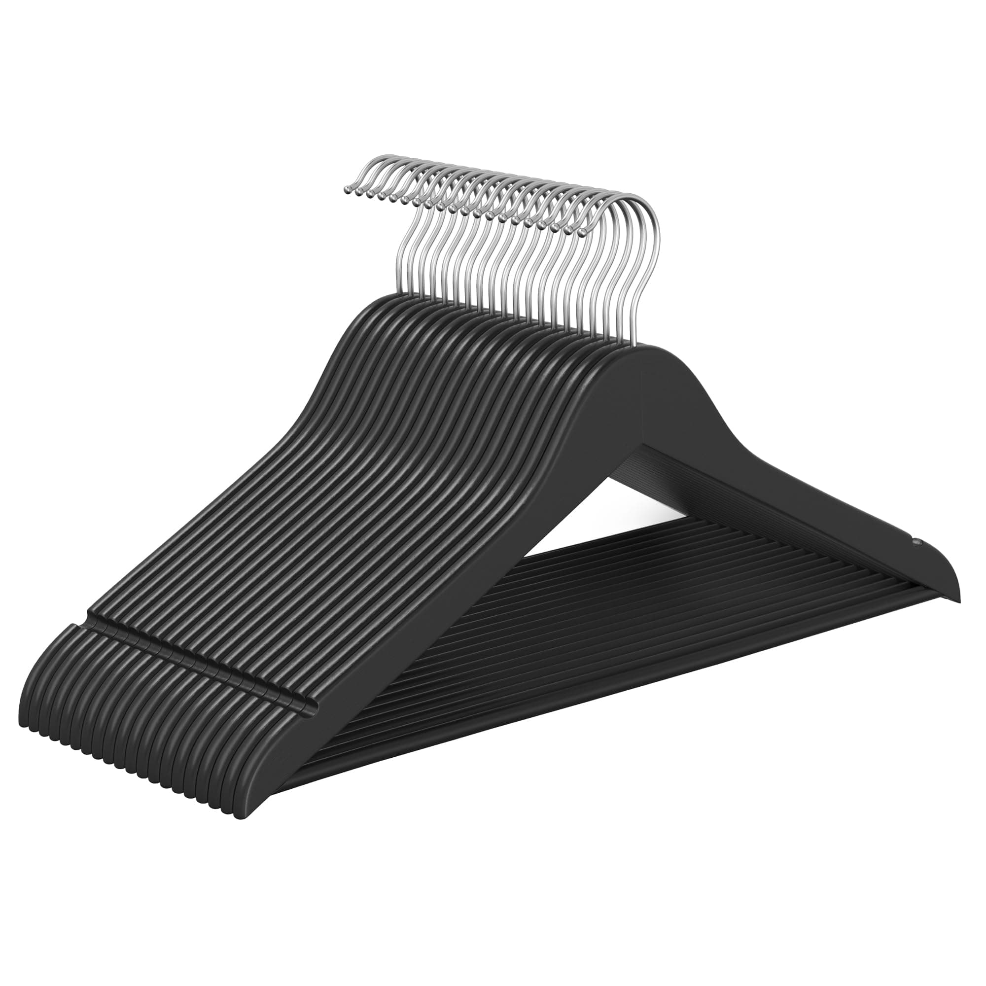SONGMICS Kleiderbügel Holz, 20er Set, Holzbügel schlank, Bügel, platzsparend, Hosenbügel, 360° drehbarer Haken, Birkenholz, für Träger und Jacken, tintenschwarz CRW040B01
