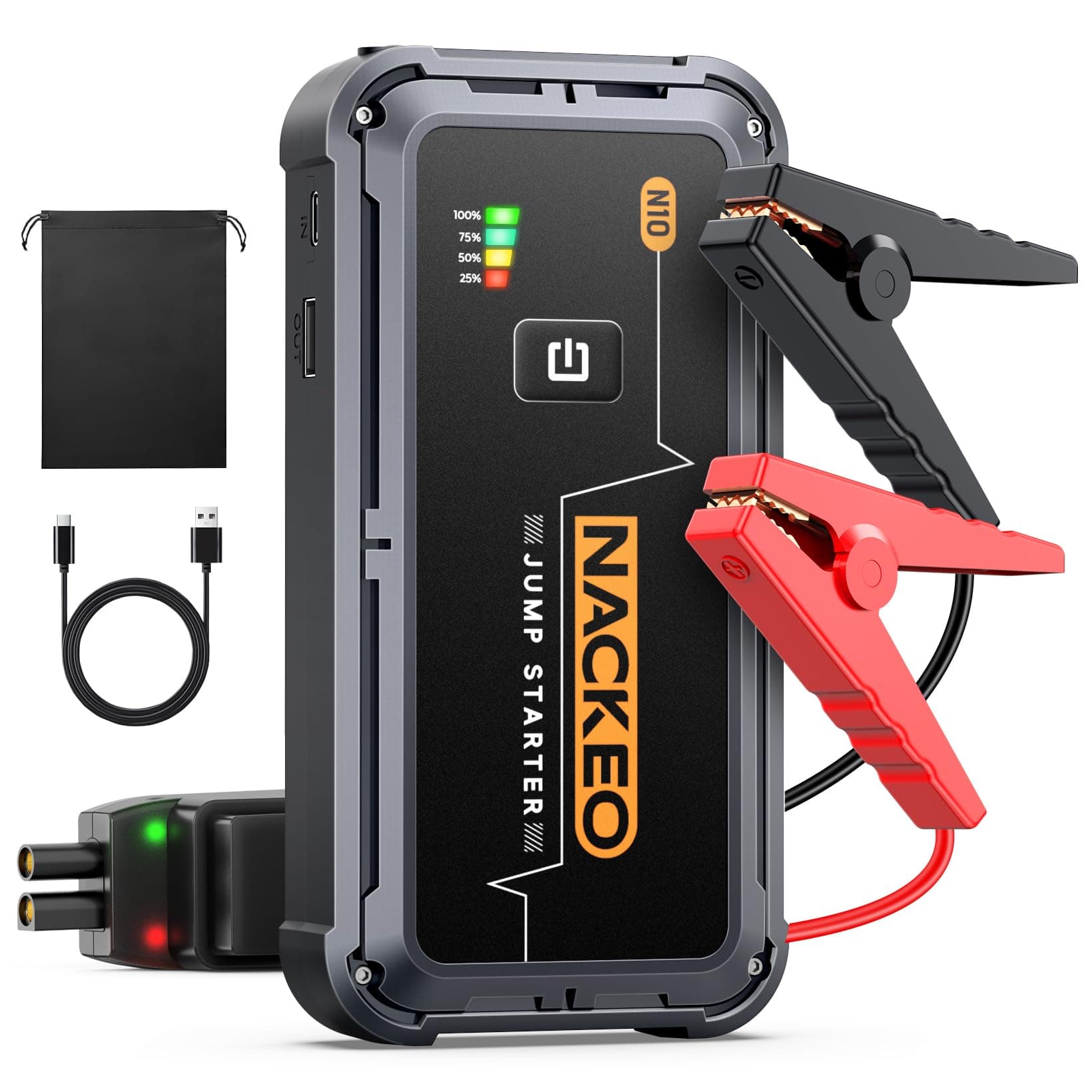 Avviatore Batteria Auto 5000A, Avviatore di Emergenza per Auto/Moto (Fino a 9.0L Gas/8.5L Diesel) 12V Booster Avviamento con Torcia a LED, Ricarica Rapida, Cavi Avviamento, Compatto (5000A)