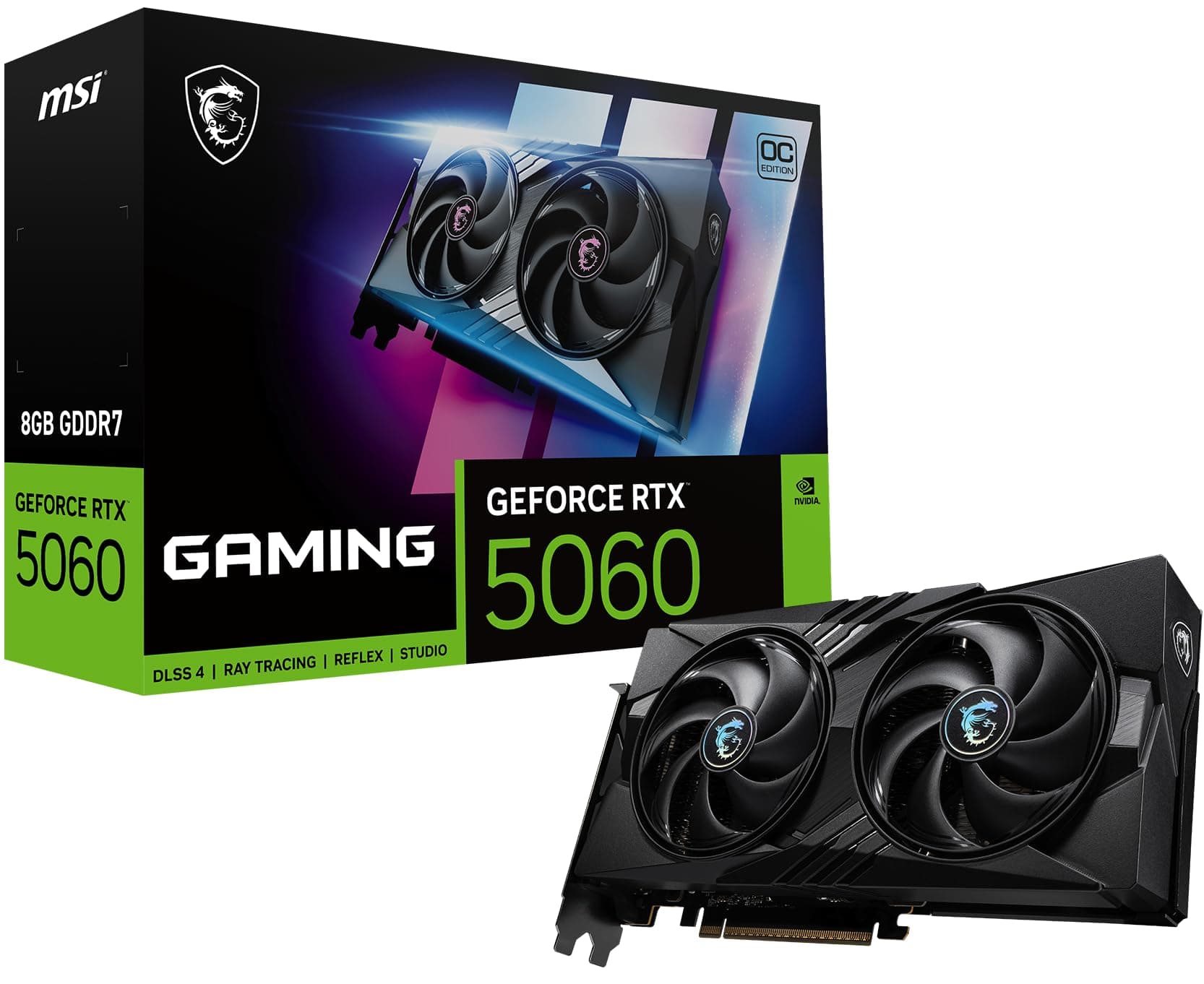MSI NVIDIA GeForce RTX 5060 8G Gaming OC Carte Graphique - 8 Go GDDR6 (20 Gbps / 128 Bits), PCIe 5.0 - Twin FROZR 10 (2 Ventilateurs STORMFORCE Fan) - HDMI 2.1b, DisplayPort 2.1b