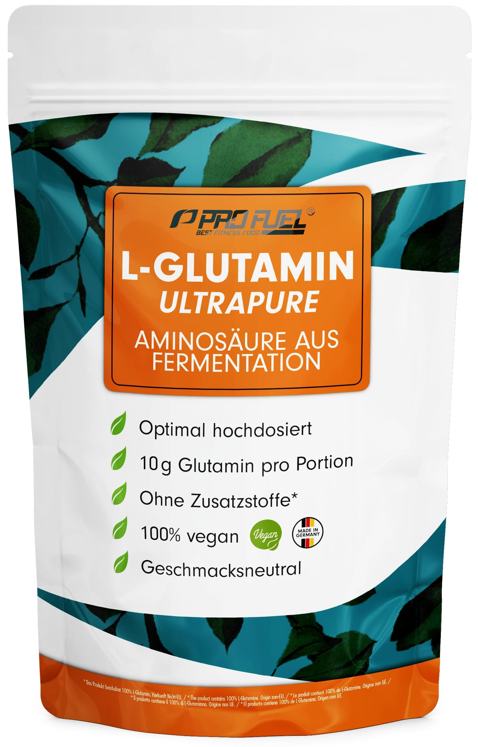 ProFuel L-Glutamin Pulver 500g vegan, optimal hochdosiert & geschmacksneutral, ohne Zusatzstoffe, ultrapure mit über 99, 9% Reinheit, L-Glutamine aus Fermentation, laborgeprüft, Vorrat für 50 Tage