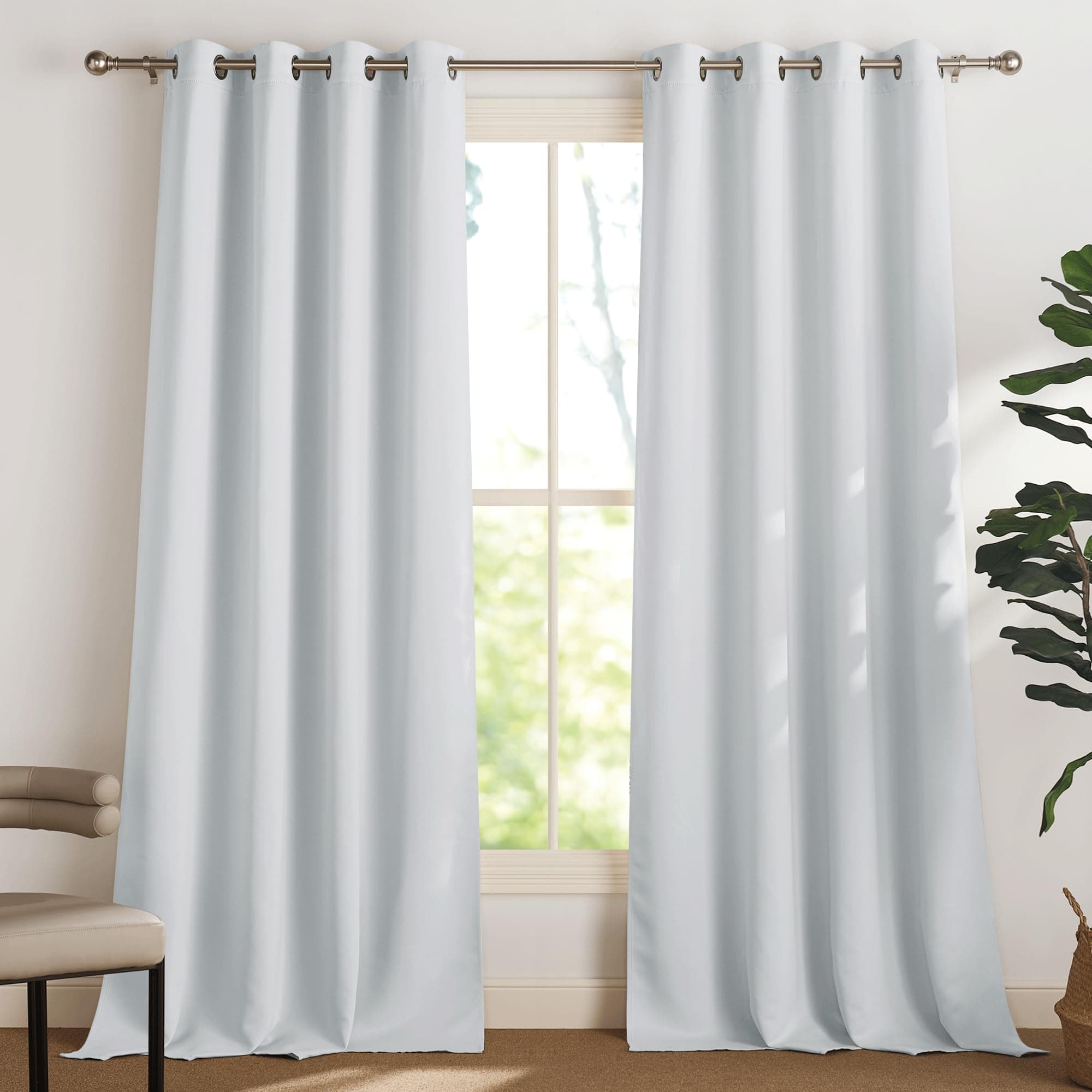 PONY DANCE Tenda Oscurante ad Anelli Soggiorno Tende Termiche Isolanti per Interni e Salotto Curtains Camera da Letto 2 Pezzi L 140 x A 260 cm, Bianco Grigiastro