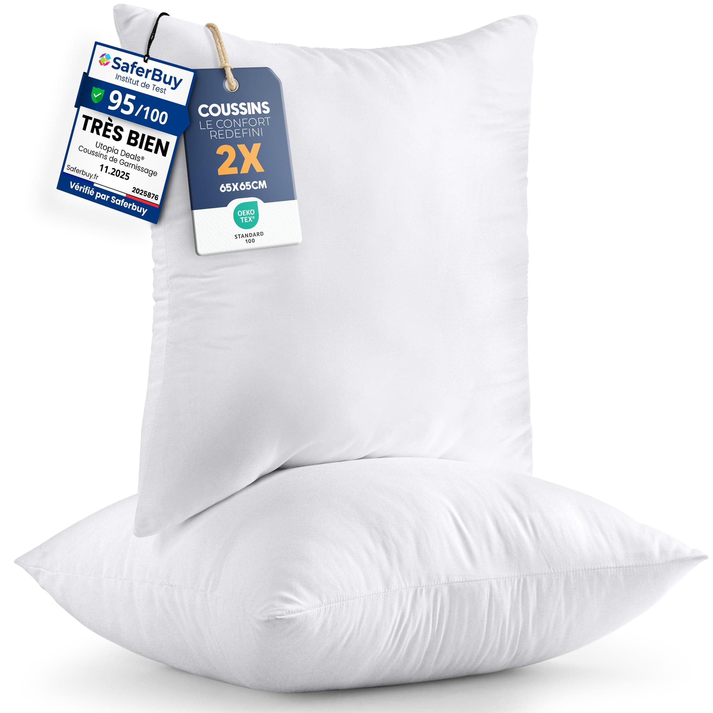 Utopia Bedding Coussins de Garnissage 65 x 65 cm (Lot de 2), Coussin à Recouvrir, Oreillers Intérieur, Rembourrage Coussins (Blanc)