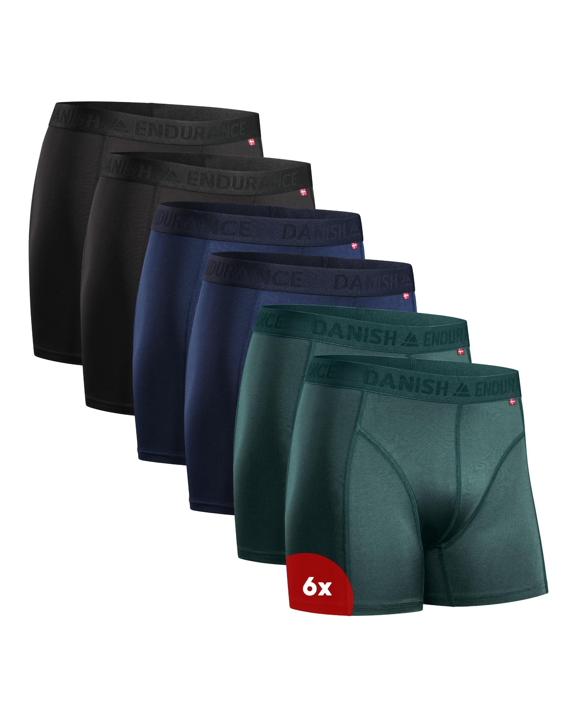 DANISH ENDURANCE 6er Pack Sport Boxershorts Herren, Funktionsunterwäsche, Sportunterwäsche Herren, Elastisch, Geruchsneutral & Atmungsaktiv, Mit regulärem oder langem Bein