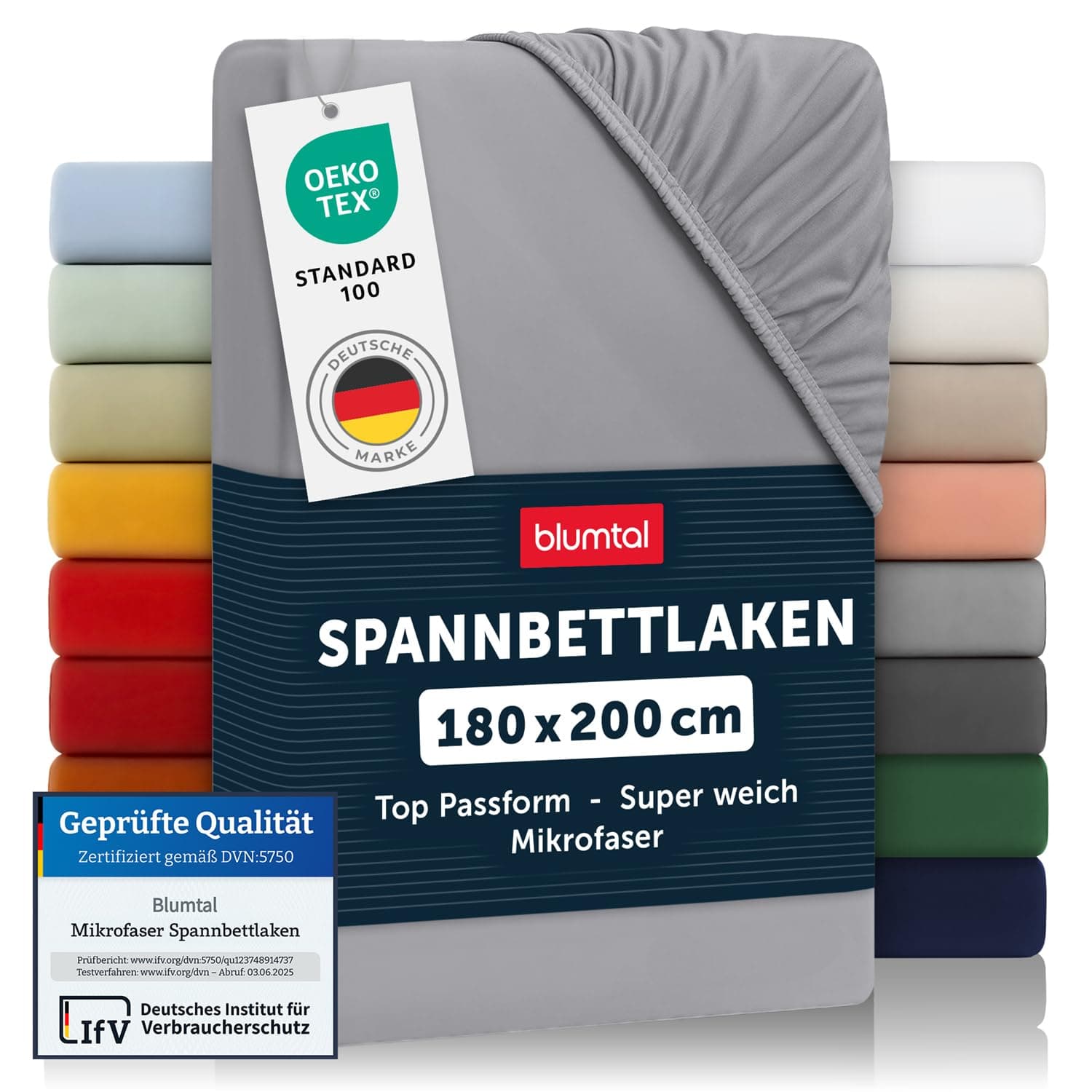 Blumtal® Spannbettlaken 180x200cm aus Microfaser - Oekotex zertifiziertes Bettlaken - Leintuch / Spannbettuch - Spannleintuch - Laken - Grau