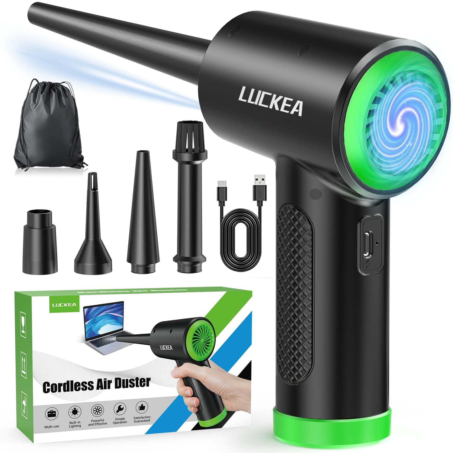 Aire Comprimido Limpieza PC Air Duster - 3 Velocidades Soplador de Aire Potente con Luz LED, Soplador de Polvo para PC, Teclado, Plumero Electrico para PC, Alternativa al Spray Aire Comprimido