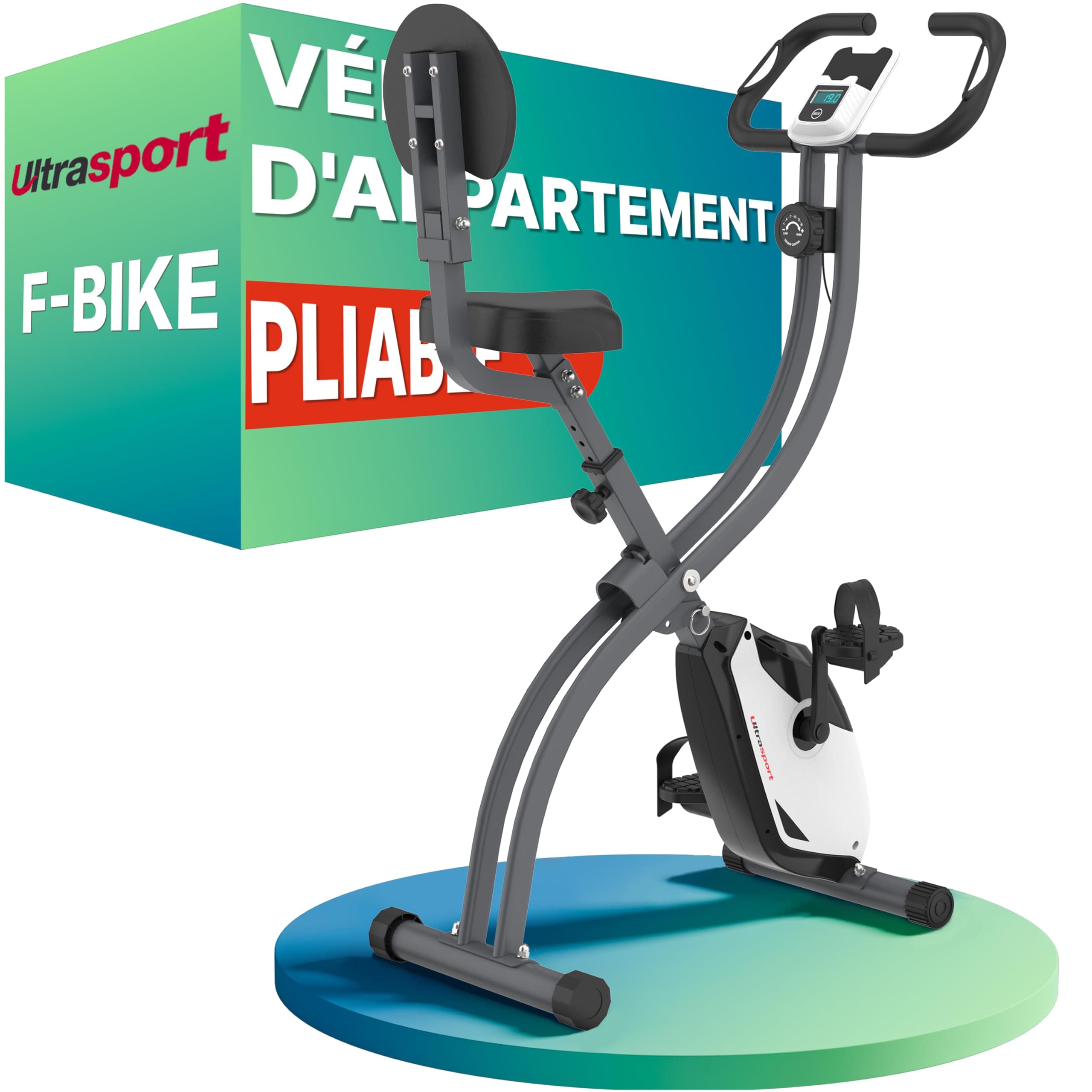 Ultrasport F-Bike Vélo d’Appartement Pliable I Vélos d'Appartement Extra Silencieux jusqu'à 130 kg avec Selle Confort, Velo d Appartement Pliable