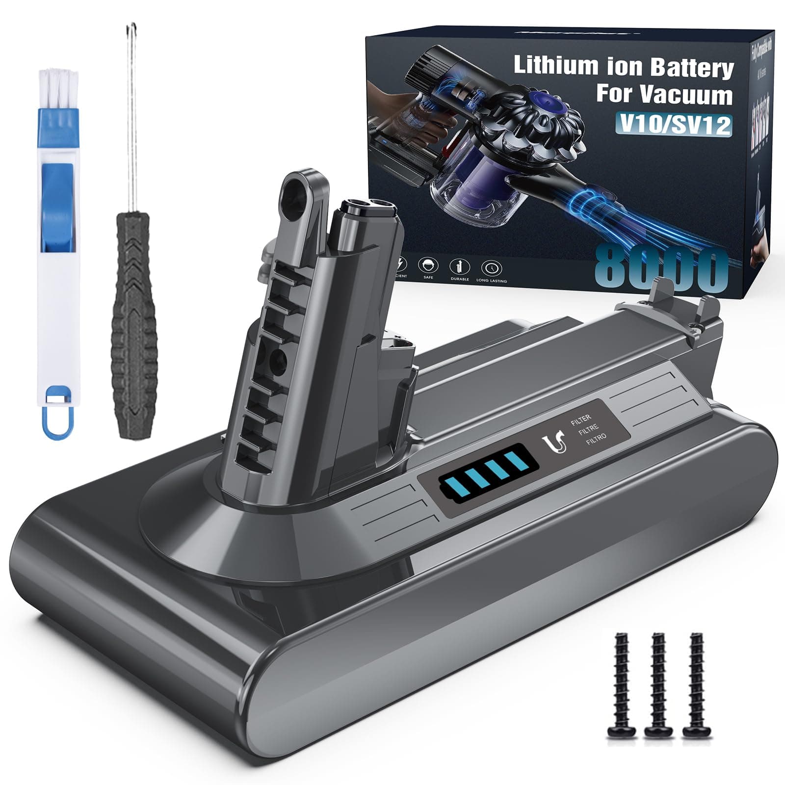 Morpilot 8000mAh Batterie pour Dyson V10 SV12 Cyclone Absolute Animal Pro Motorhead Fluffy Extra Aspirateur Balai sans Fil, Remplacer Pièce 969352-02