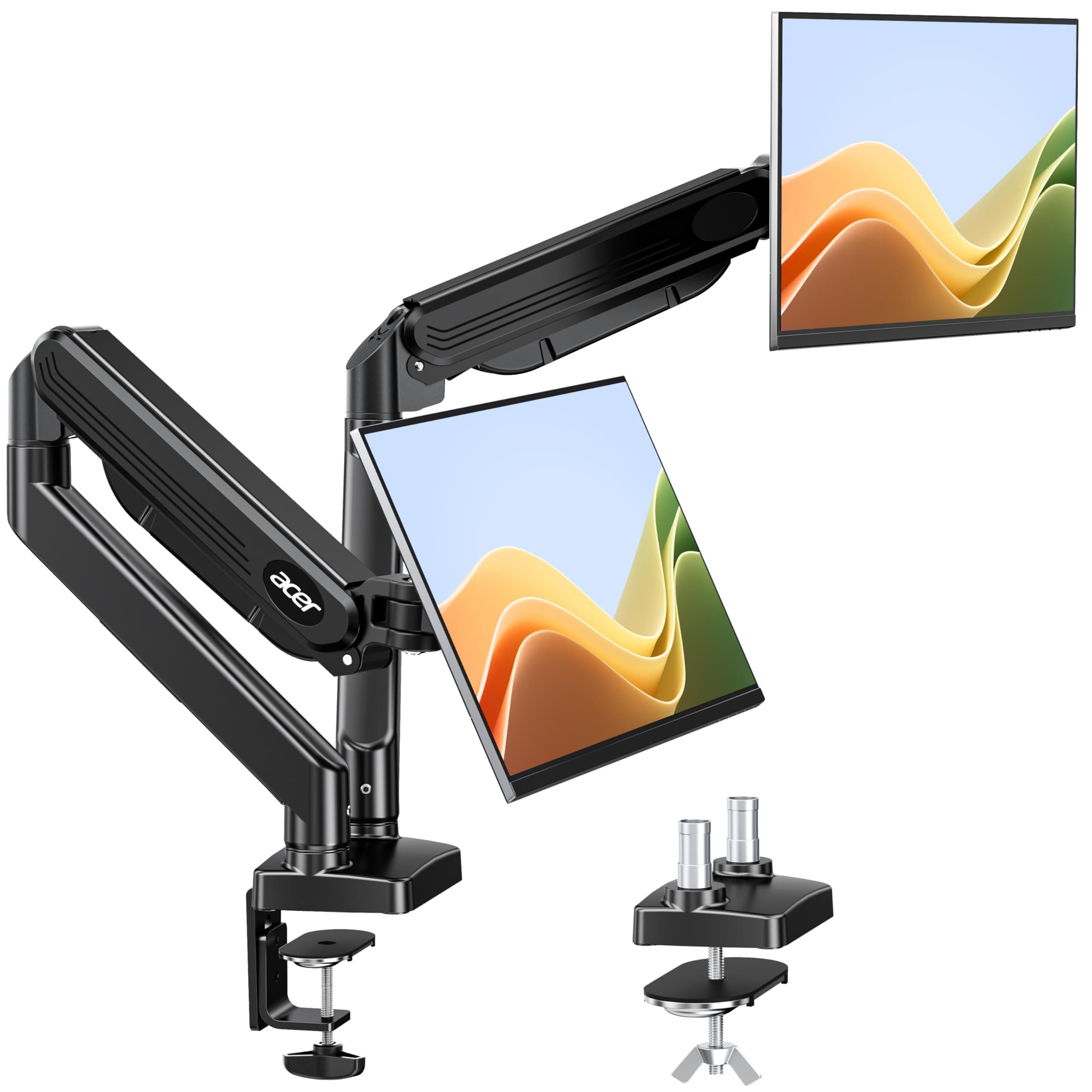 acer Soporte Monitor Doble para Pantallas de 17-32 Pulgadas, Brazo Monitor Ergonómico con Resorte de Gas, Soporta de 2-9 kg, con Gestión de Cables, Inclinable, Giratorio, Compatible con VESA 75/100 mm