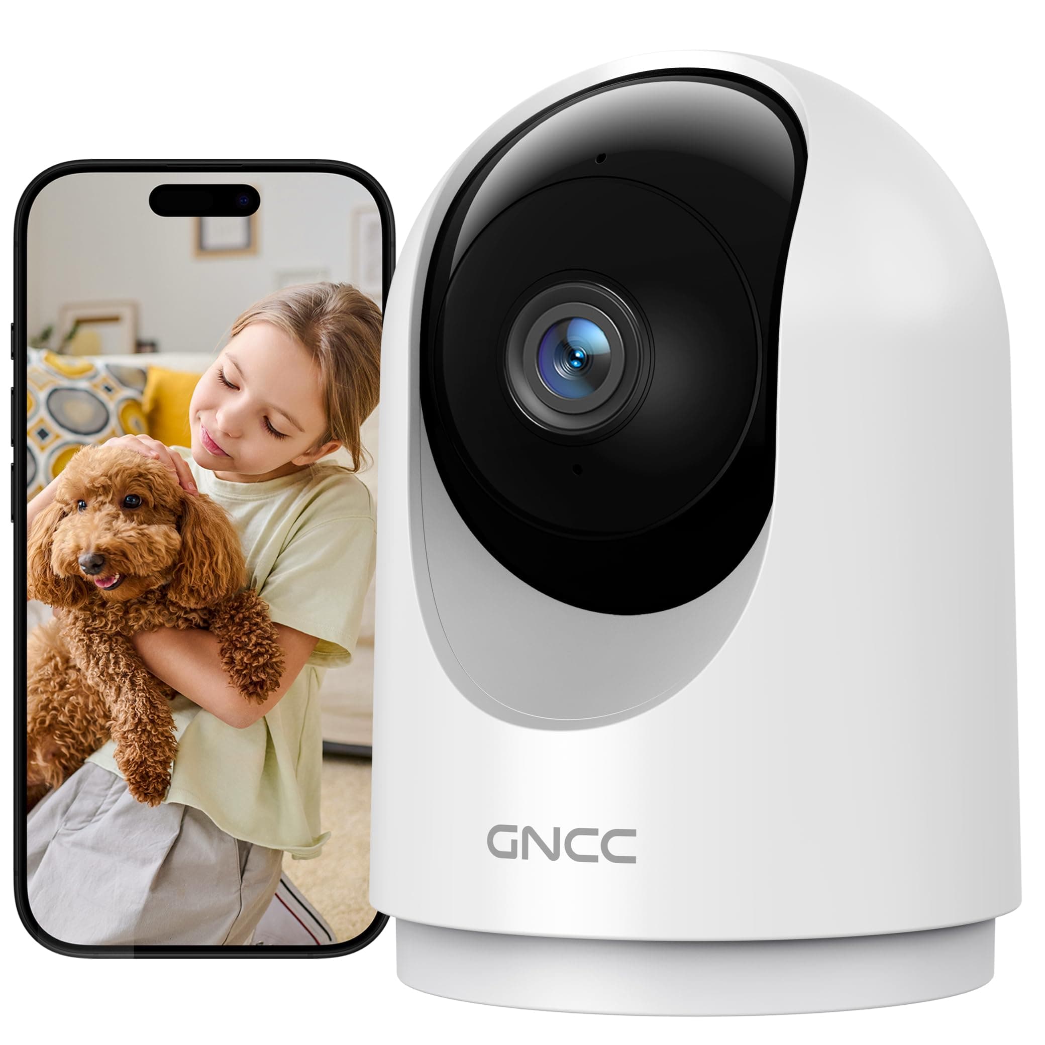 GNCC Camara Vigilancia WiFi Interior 360° PTZ 2K Cámara Vigilancia Interior con Seguimiento, para Adecuado para Bebés/Mascotas/Familia, Detección de IA, Audio Bidireccional, Visión Nocturna, 2,4GHz