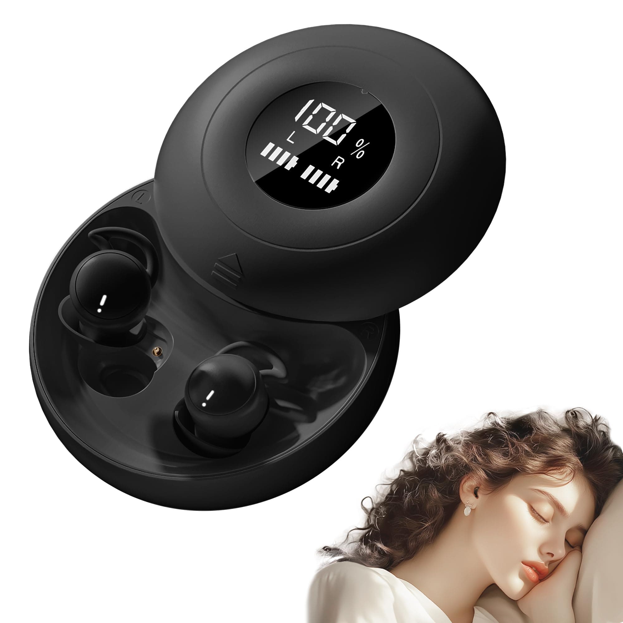 sunvito Auriculares para Dormir, Mini Auriculares para Dormir, inalámbricos Bluetooth 6.0, Silicona líquida, para Dormir de Lado, indicador de Potencia para Entrenar, Trabajar, Viajar (Negro)