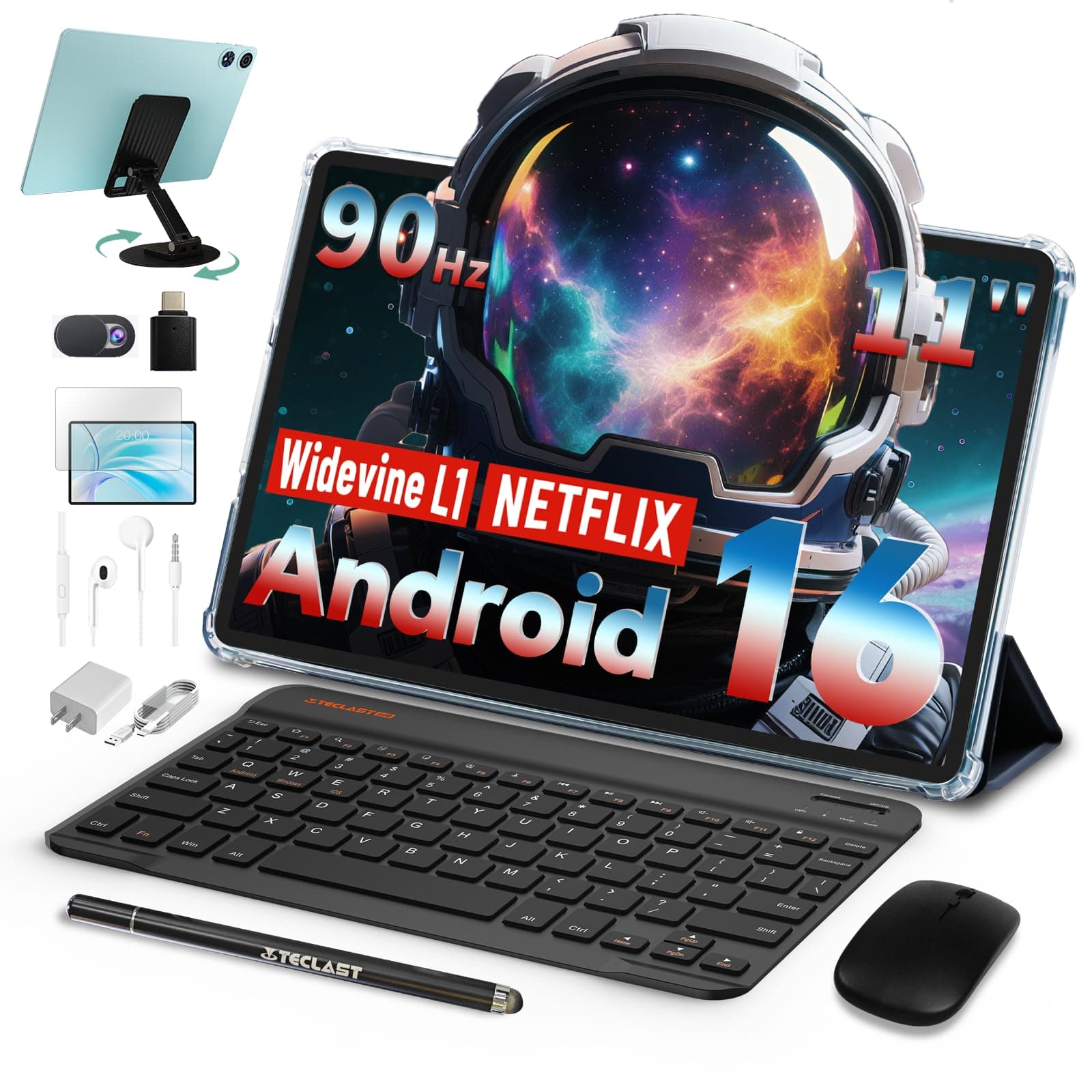 TECLAST Tablet 11 Pulgadas, Android 16, Pantalla 90Hz, Octa-Core,12GB RAM + 128GB ROM, Widevine L1, Gemini AI, 7000mAh, Facial ID, Tablet con Teclado, Lápiz, Funda y Auriculares (10 Accesorios)