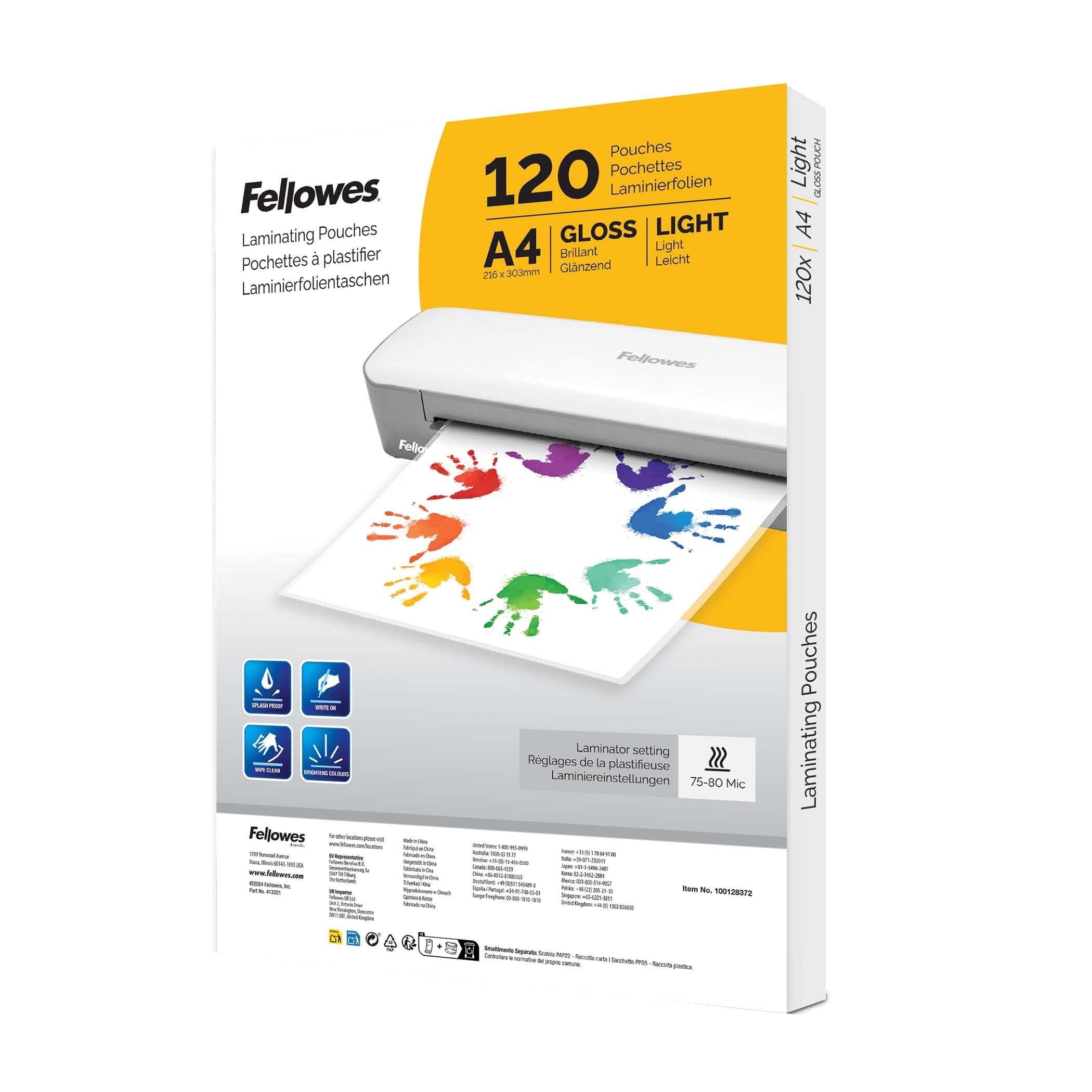 Fellowes 120 pochettes de plastification A4, finition brillante, 120 pochettes - Idéales pour les documents et les photos - Exclusivité Amazon