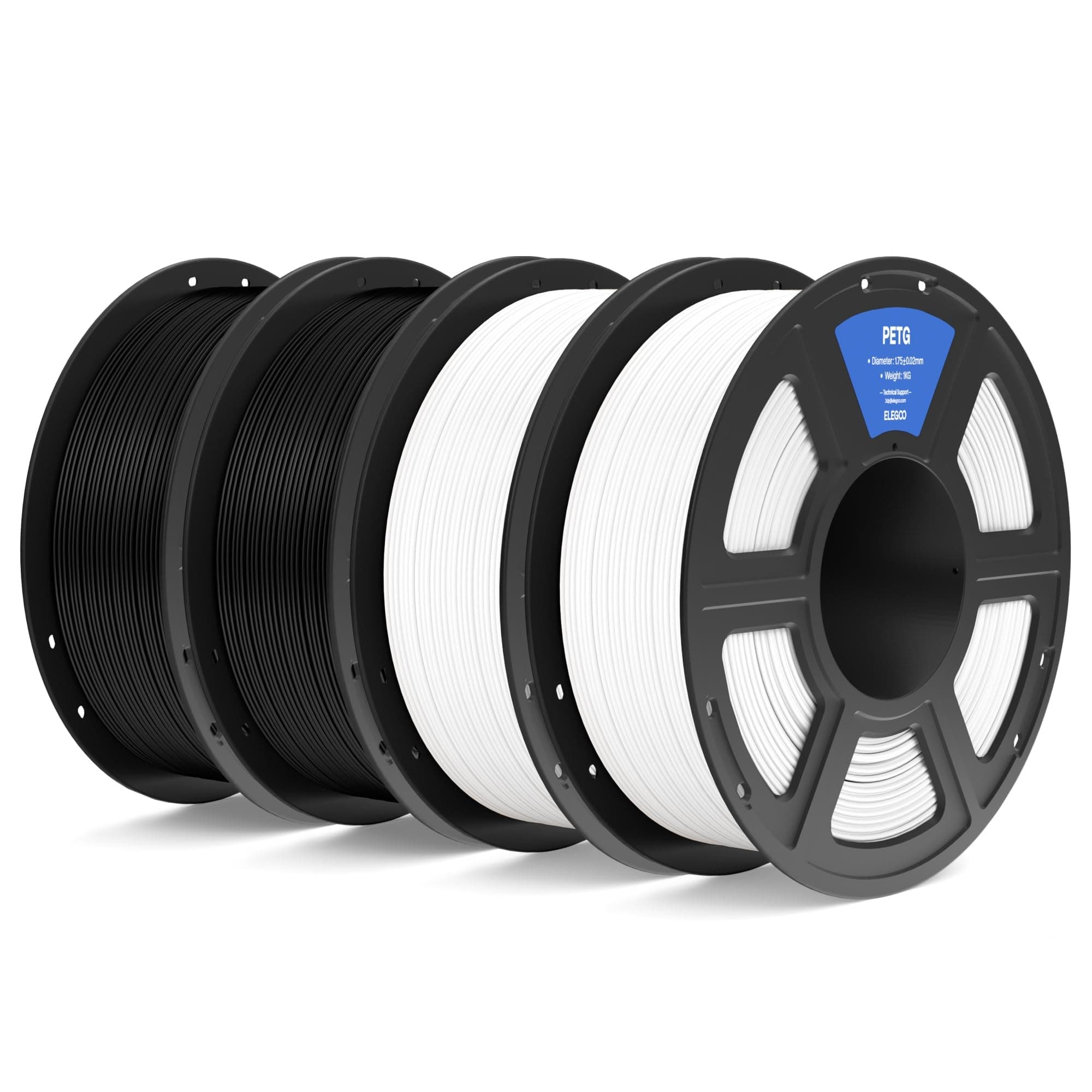 ELEGOO Filamento PETG 1.75 4KG Negro y Blanco, Filamento PETG para Impresora 3D, Precisión Dimensional +/- 0.02mm, Carrete Filamento 3D, para Mayoría Impresoras 3D