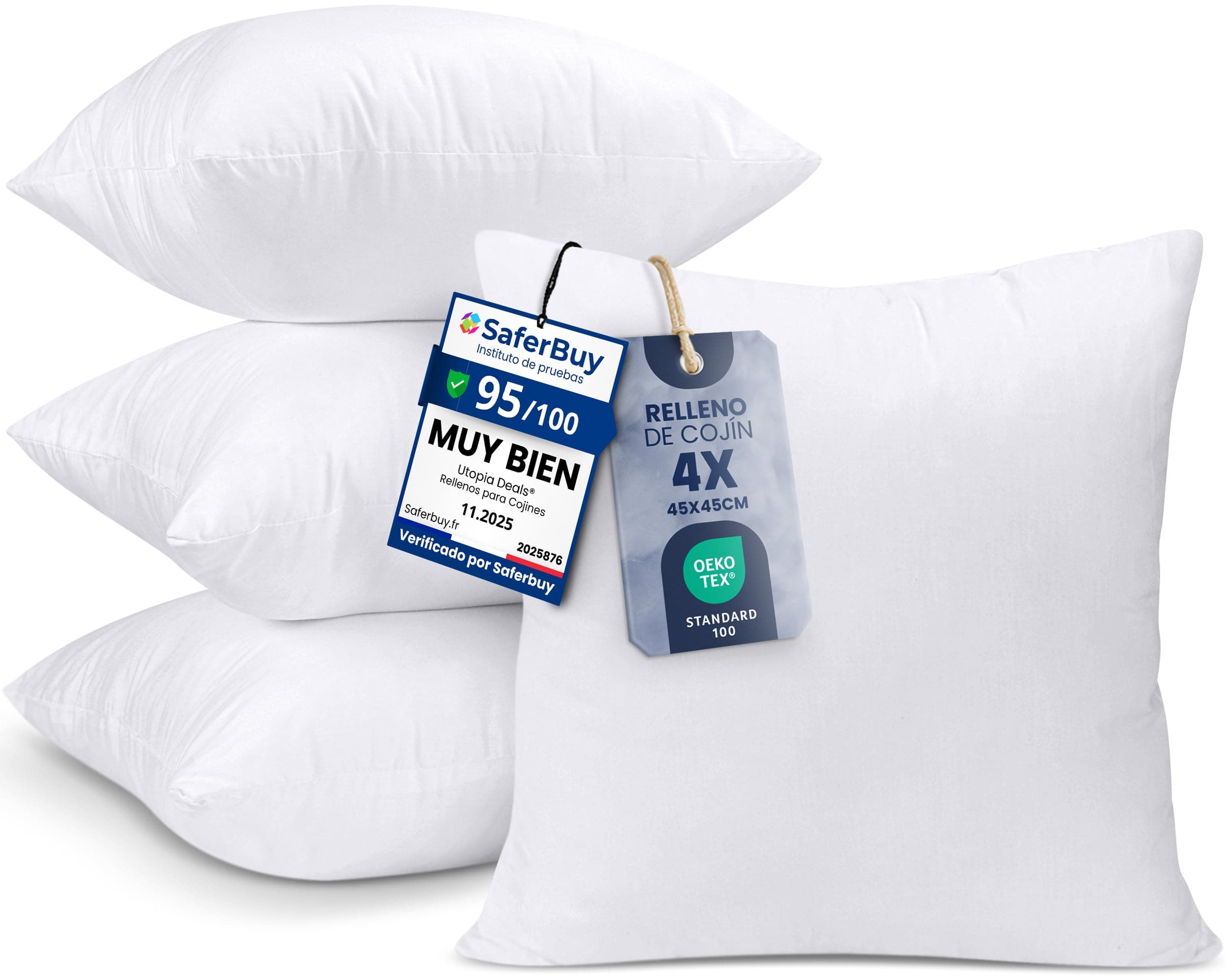 Utopia Bedding Relleno de Cojín 45 x 45 cm (4 Unidades), Fibra Virgen Siliconada, Almohadas de Sofá (Blanco)