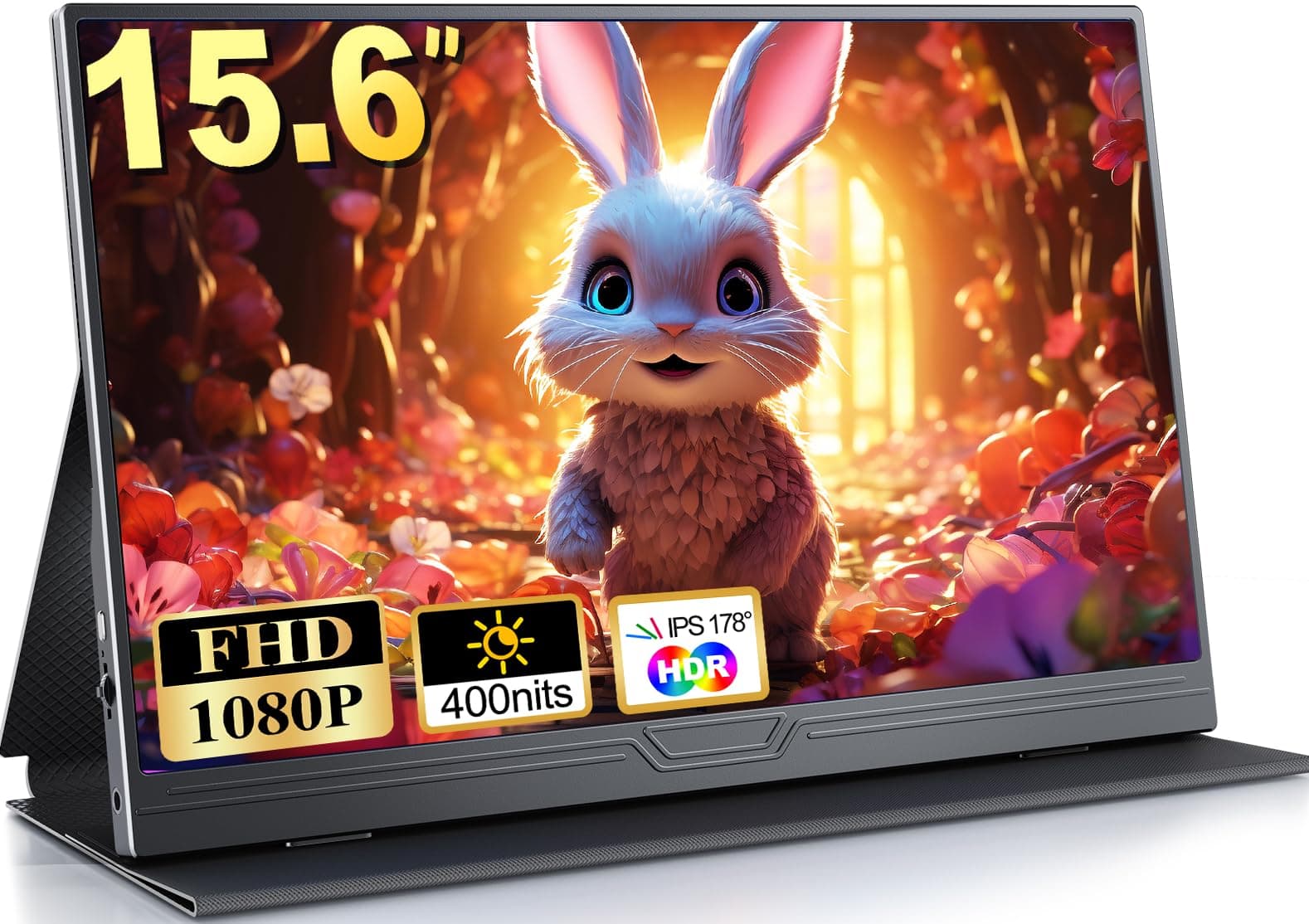 MOMODS Monitor Portátil, Pantalla Portatil 15,6 Pulgadas IPS FHD 1080P HDR FreeSync, Portable Monitor con Mini HDMI USB-C, para Portátiles Teléfono PC Xbox PS5