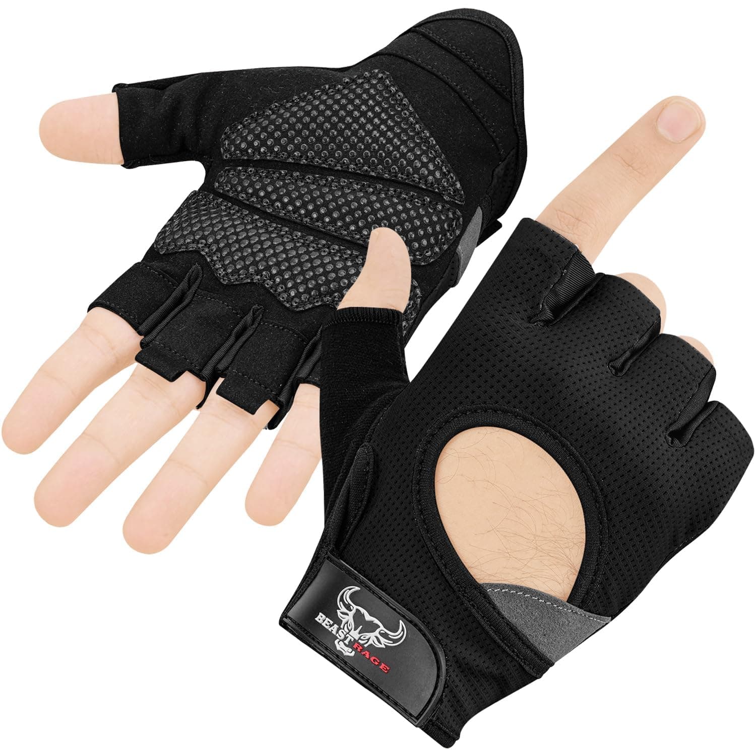 BEAST RAGE Guantes de Fitness parlevantamiento de Pesas para Hombres y Mujeres, Transpirables,Antideslizantes,Acolchados de Silicona,Guantes de Gimnasio Entrenamiento Ciclismo
