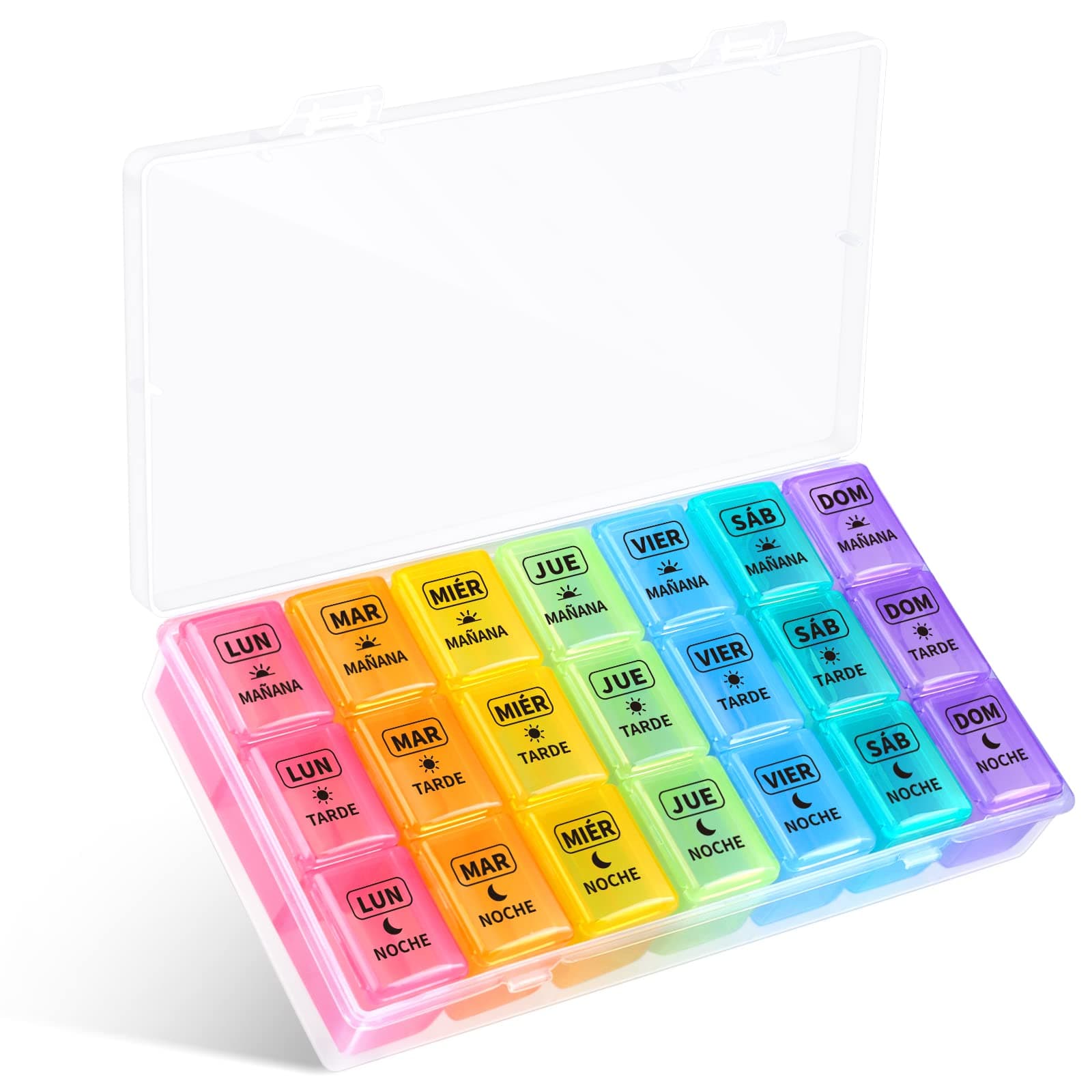 Pastillero Semanal 3 Tomas Español, Opret Pastillero Diario Grande, Dosificador de Comprimidos 7 Dias con 21 Compartimentos, Pastillero Diario de Viaje