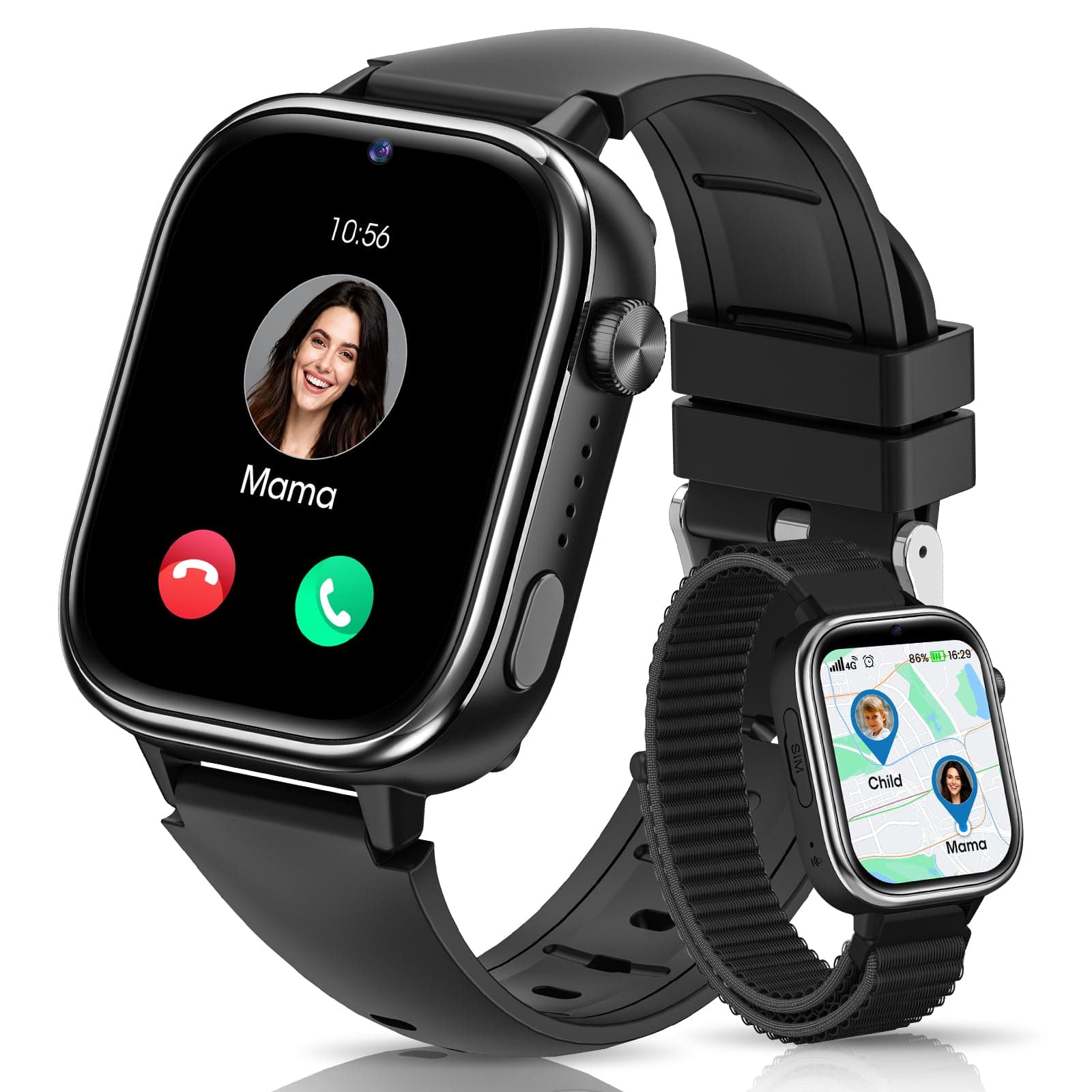 SWGOTA 4G Montre Connectée Enfant, Smartwatch avec GPS/Téléphone/Appels Vidéo/Chat Vocal/Messages/SOS/Mode École/Réveil/Appareil Photo/Podomètre/Moniteur Sommeil, Cadeau pour Garçons et Filles, Noir