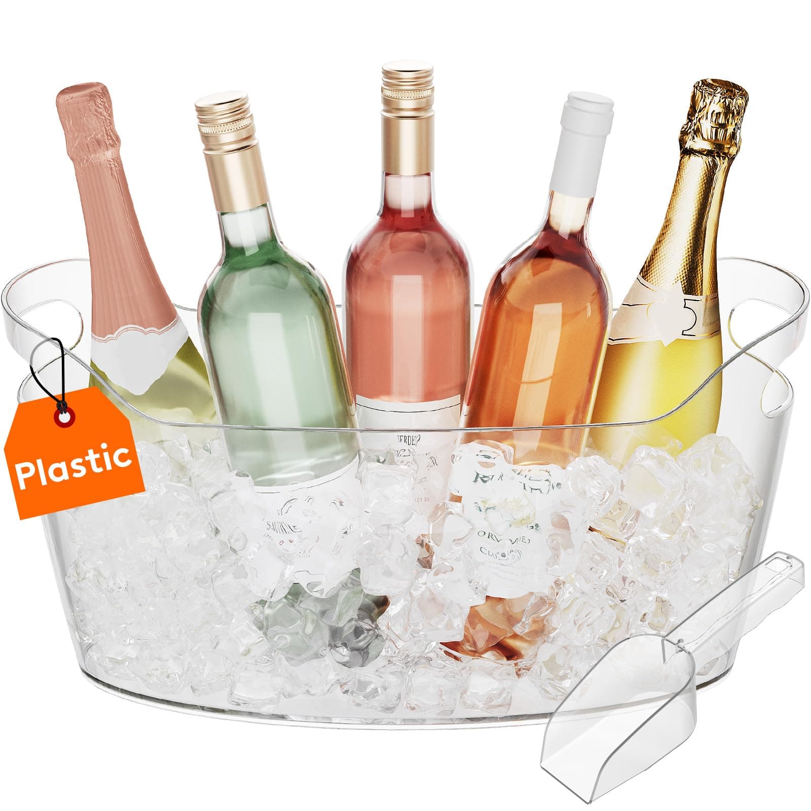 Lifewit 6,5 L Flaschenkühler Kunststoff mit Eisschaufel, Groß Sektkühler Schale mit Griffen für Wein Bier Champagner Getränke, Ice Bucket Eiskübel Getränke Kübel Cooler 38 ×18×20 cm/15x7x8
