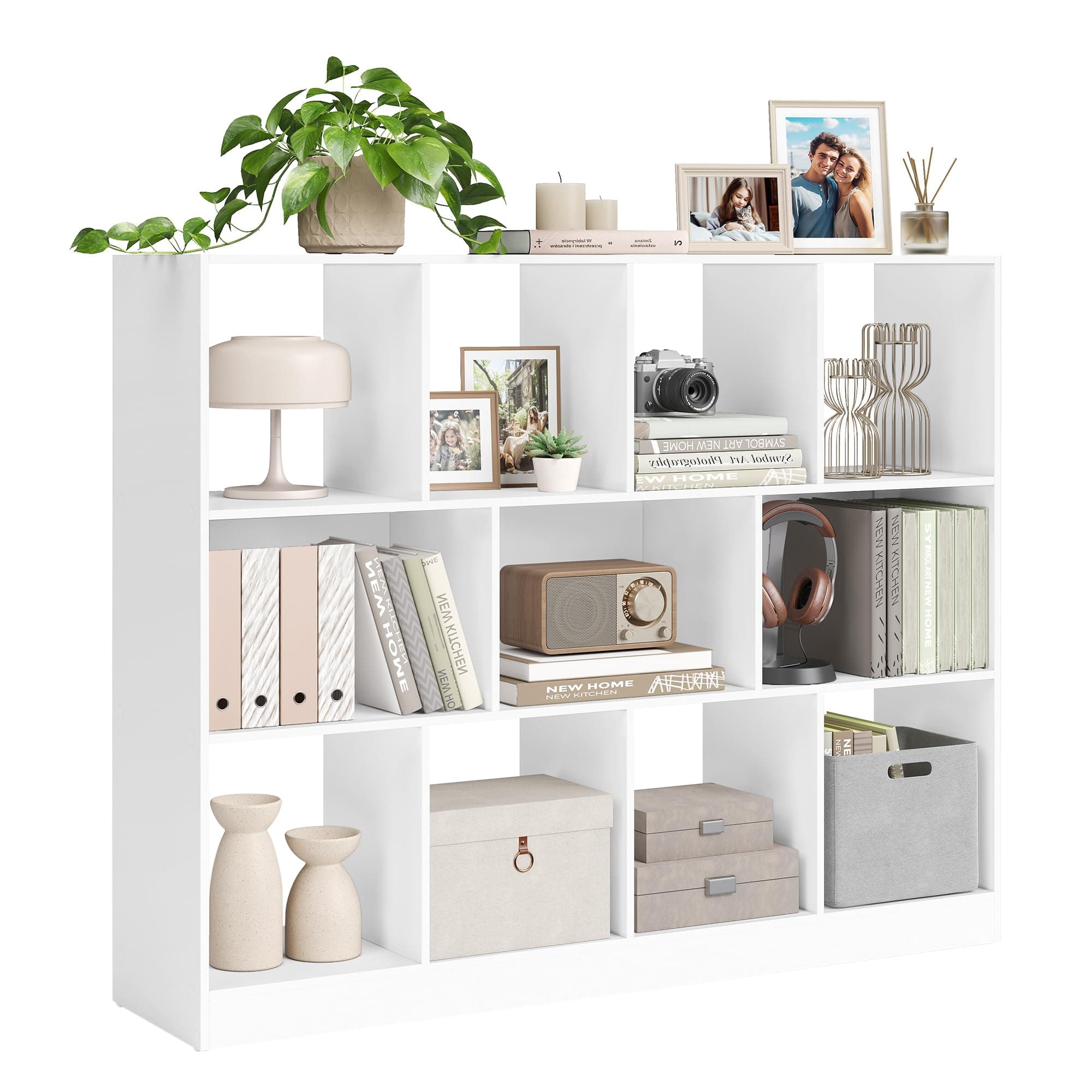 VASAGLE Bücherregal, Regal, Würfelregal, Standregal, 11 offene Fächer, horizontal, vertikal oder kopfüber verwendbar, 30 x 126 x 100 cm, für Wohnzimmer, Arbeitszimmer, Büro, weiß LBC054T14