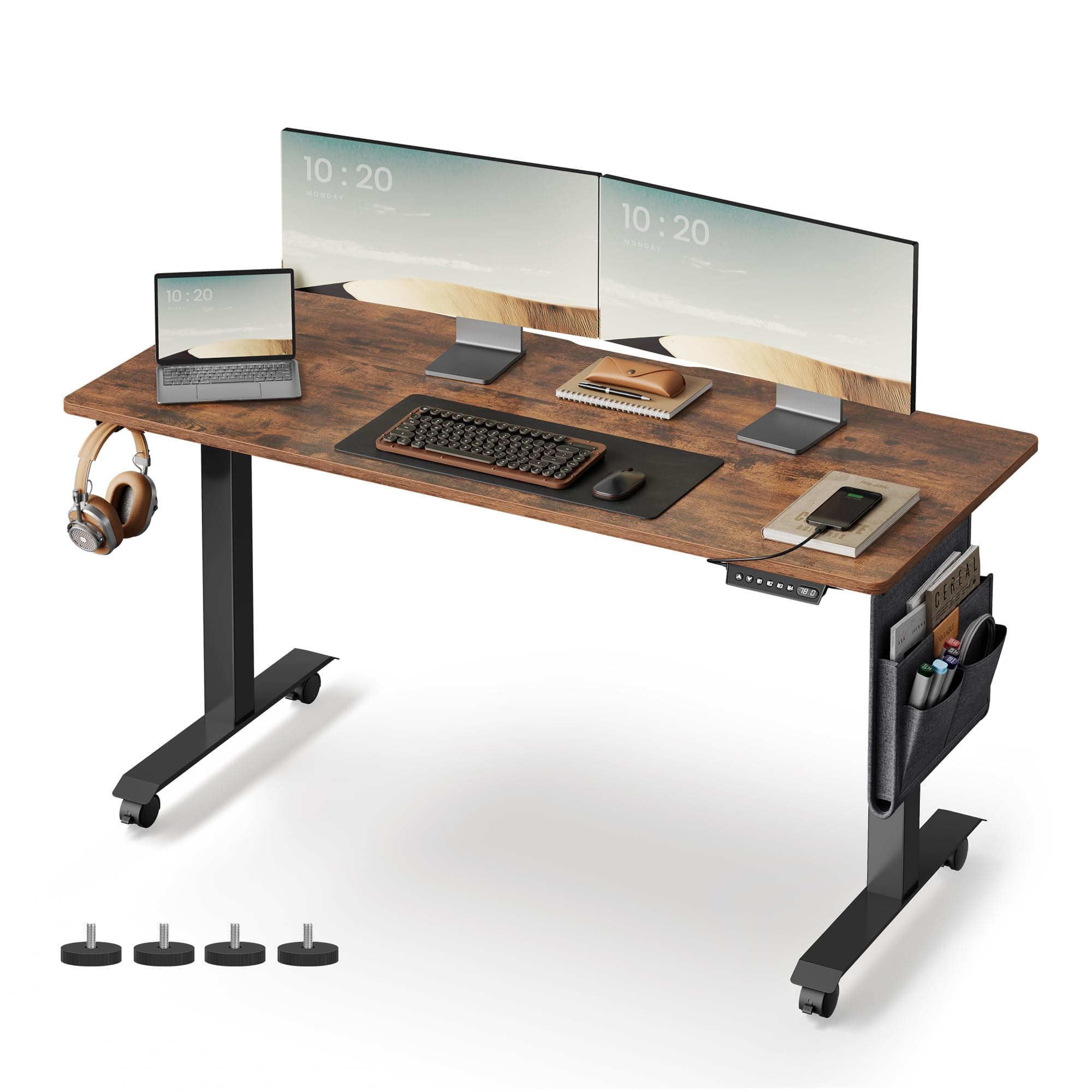 VASAGLE Scrivania Elettrica Regolabile in Altezza, 60 x 140 x (72-120) cm, Tavolo Regolabile in Continuo, Funzione di Memoria con 4 Altezze, Marrone Vintage LSD174X01